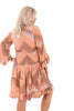 Korte jurk v-hals knopen zigzag bruin/oranje