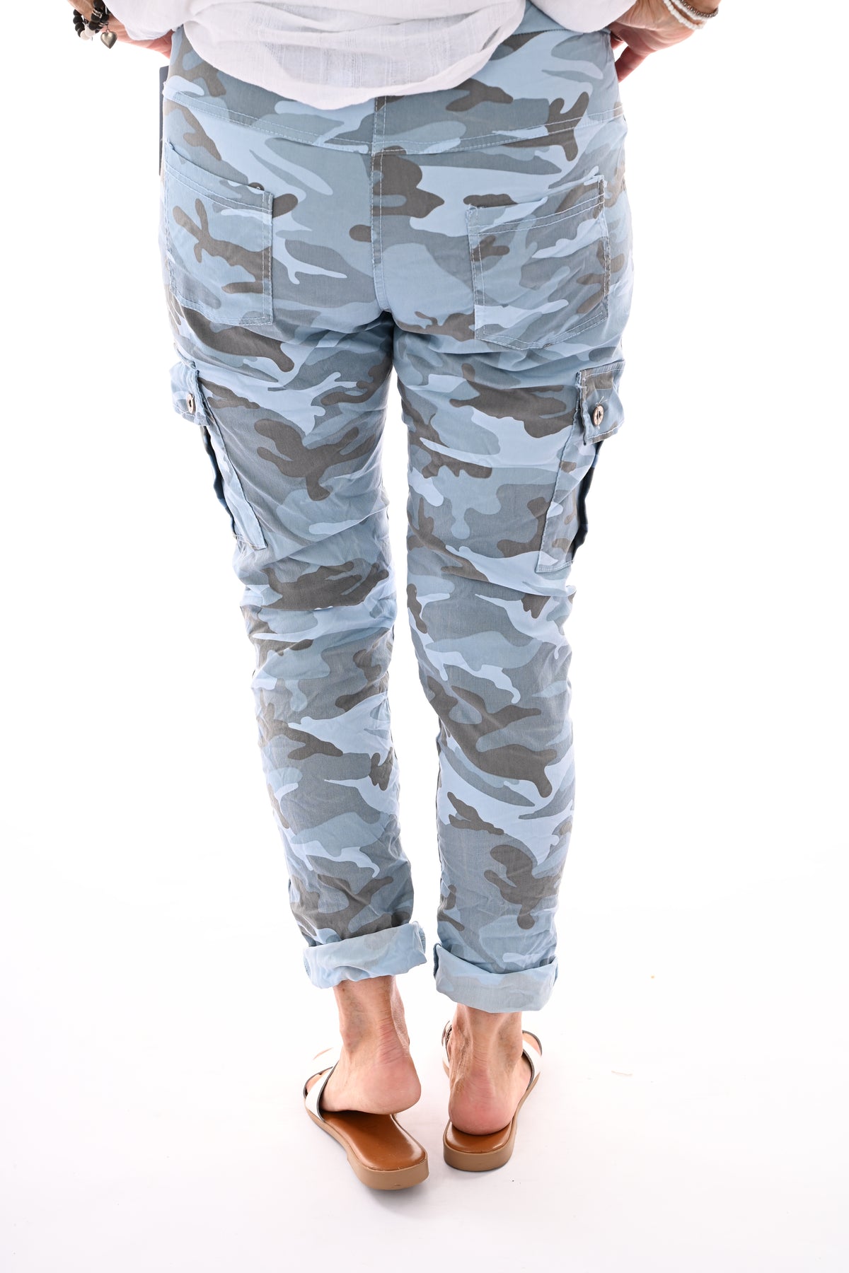Stretchbroek camouflage cargo lichtblauw
