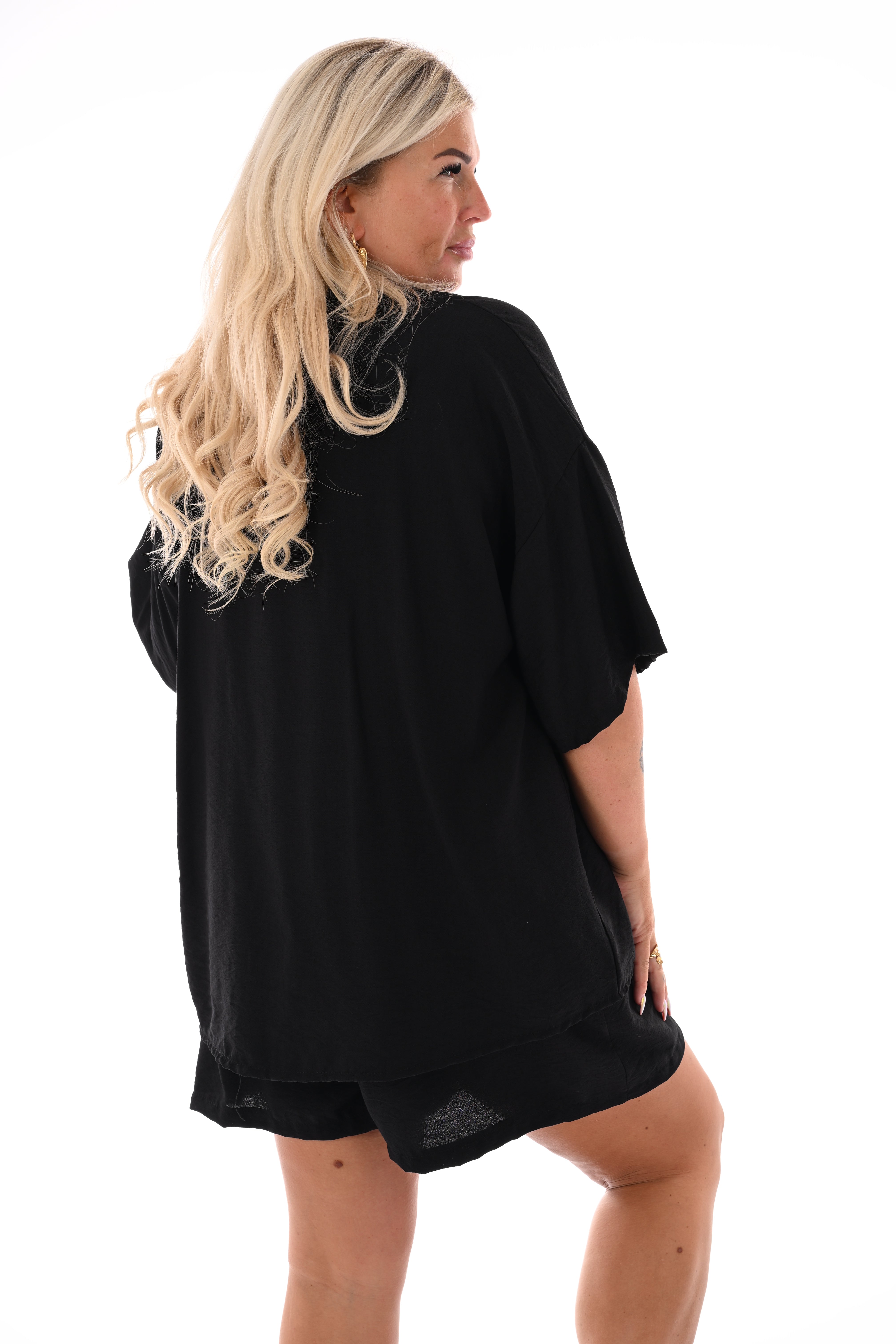 Twinset met wijde blouse uni zwart