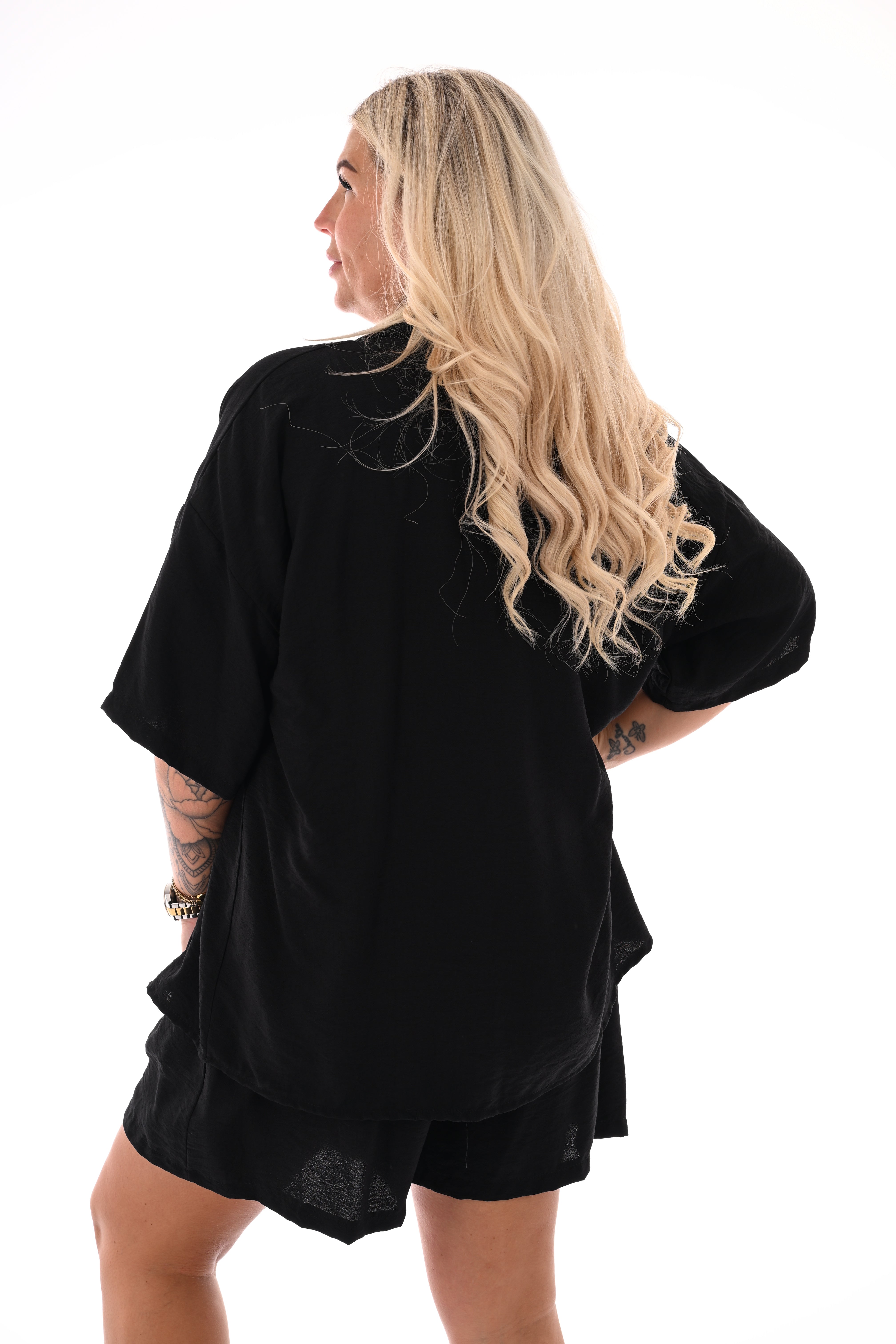 Twinset met wijde blouse uni zwart