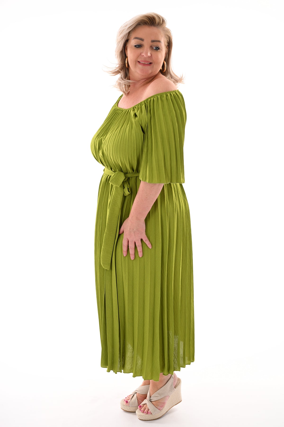 Plisse jurk met ceintuur uni lime