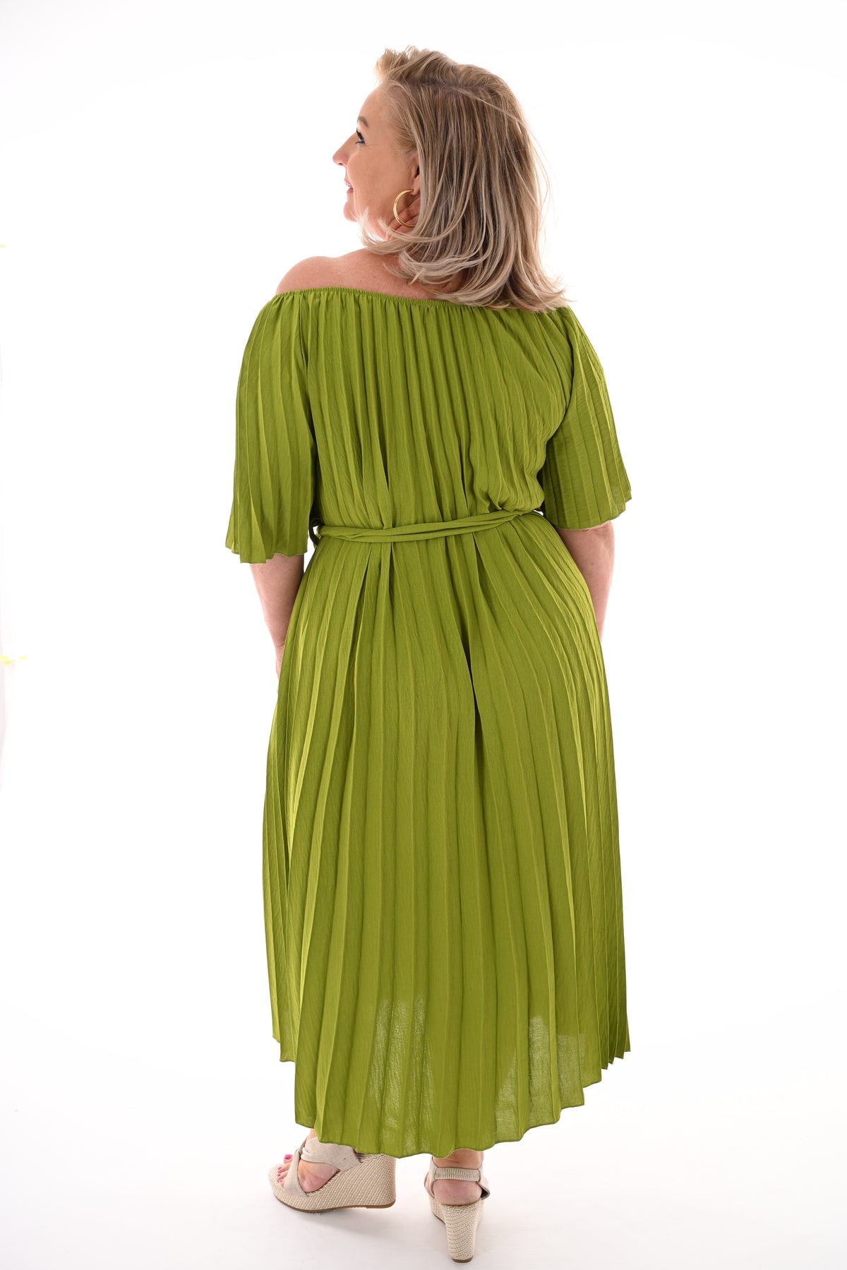 Plisse jurk met ceintuur uni lime