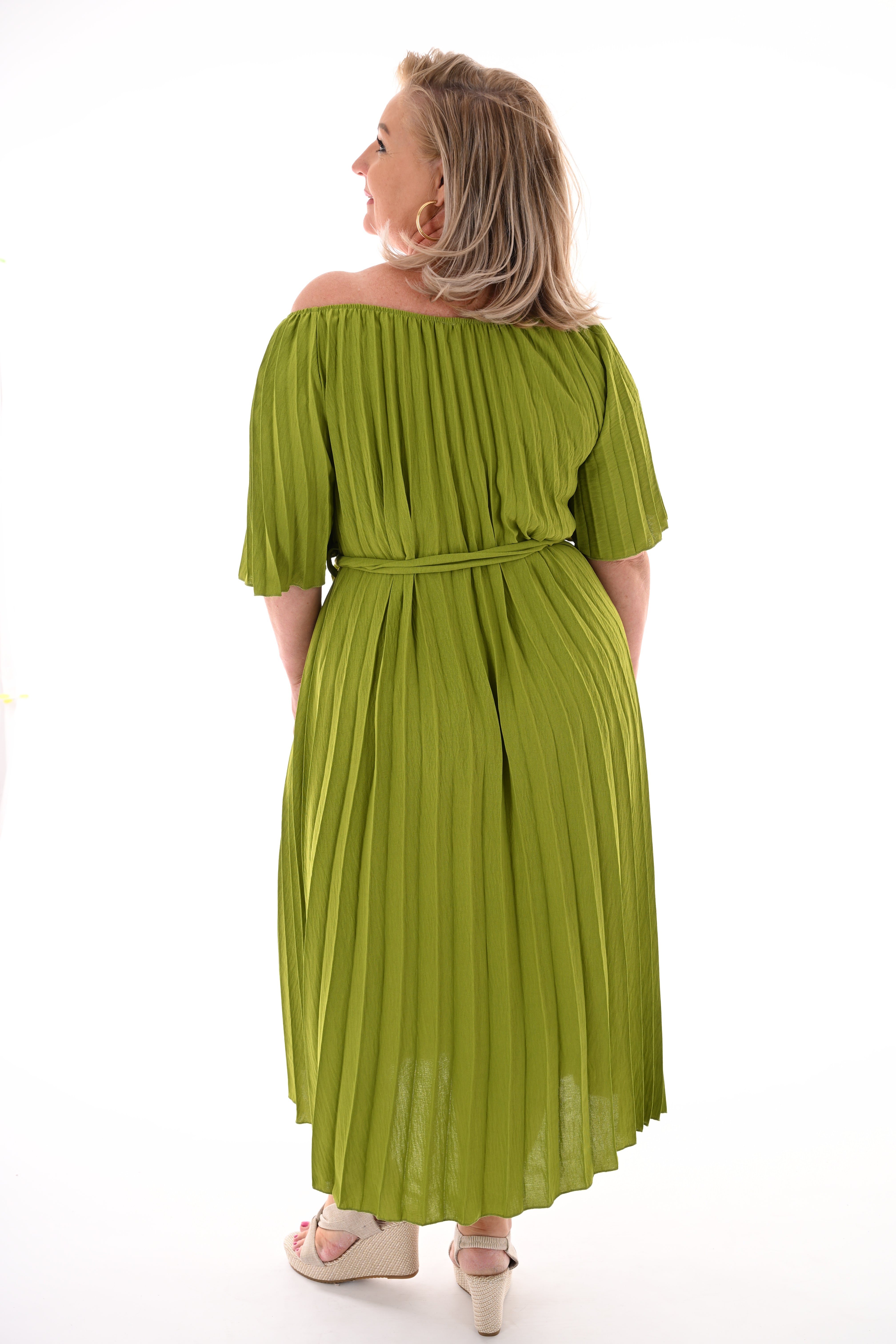 Plisse jurk met ceintuur uni lime