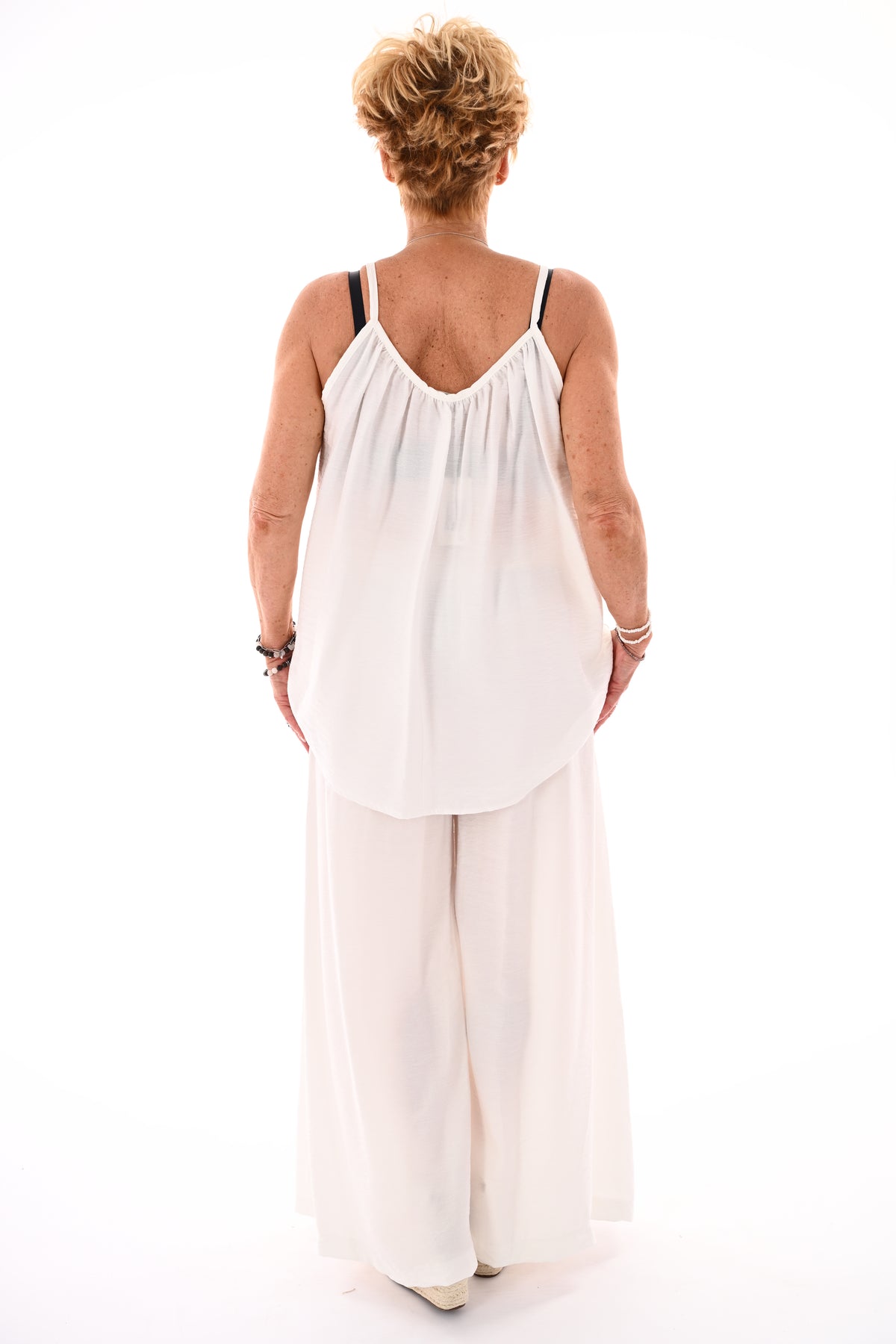 Tweedelig set top schelpjes roomwit