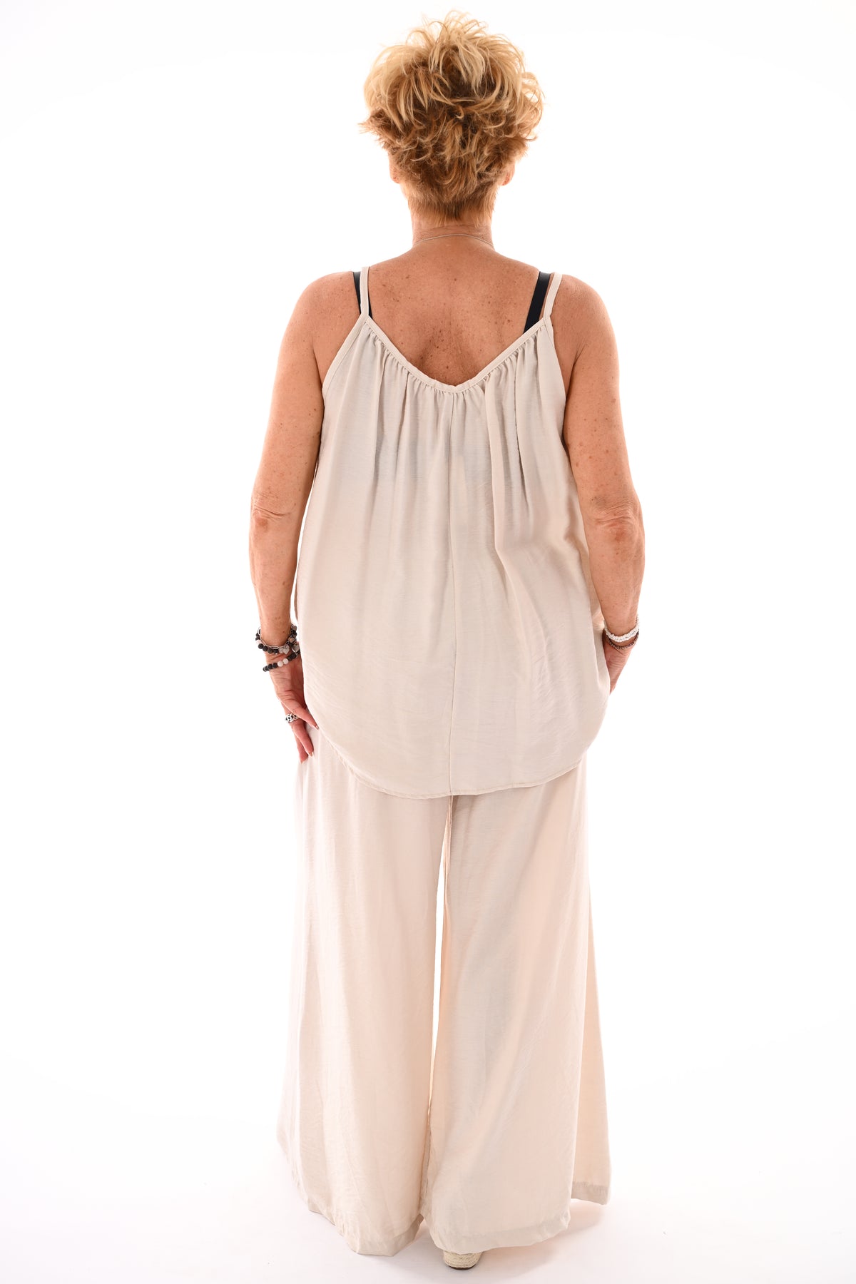 Tweedelig set top schelpjes beige