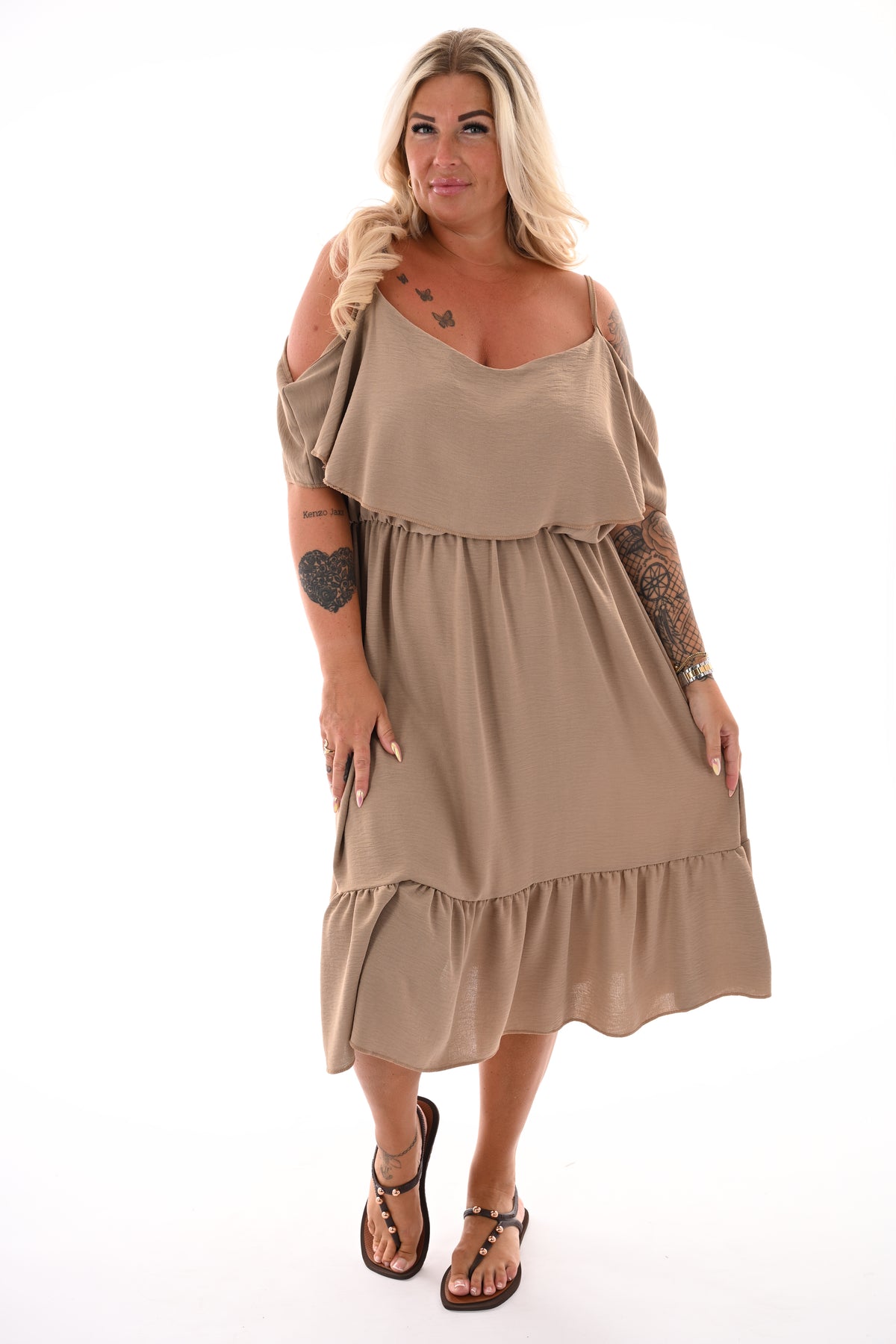 Jurk met ruche top taupe