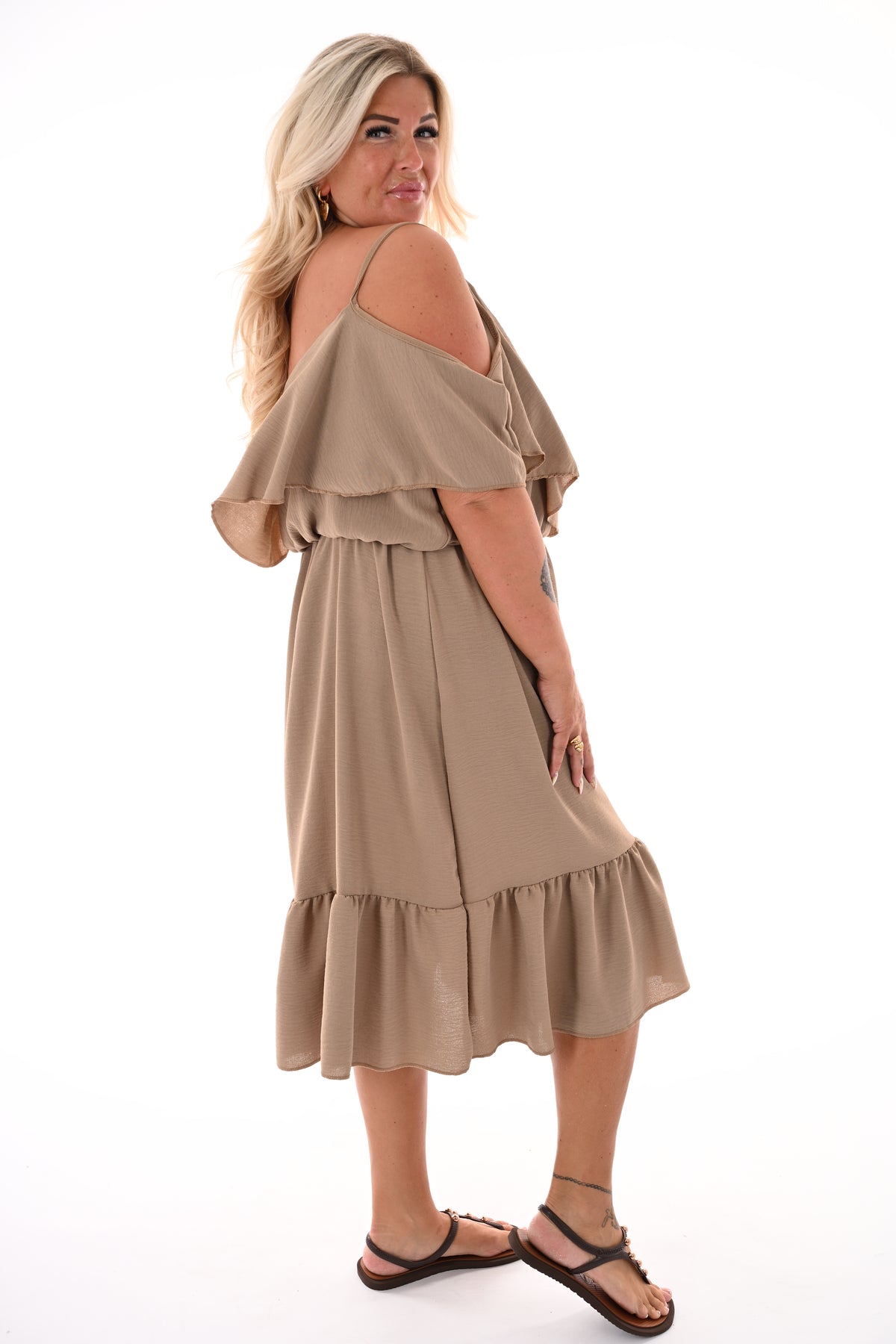 Jurk met ruche top taupe