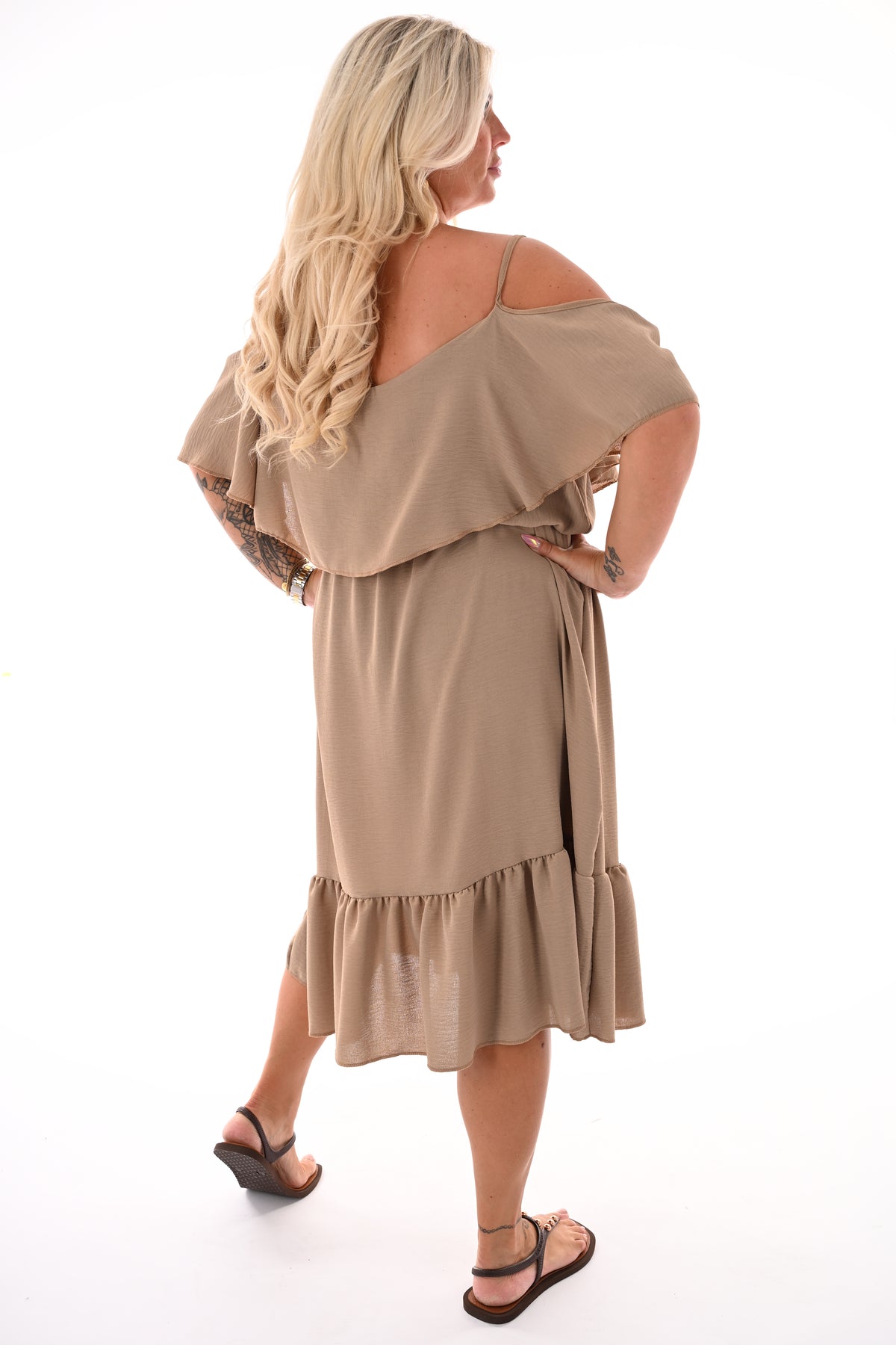Jurk met ruche top taupe