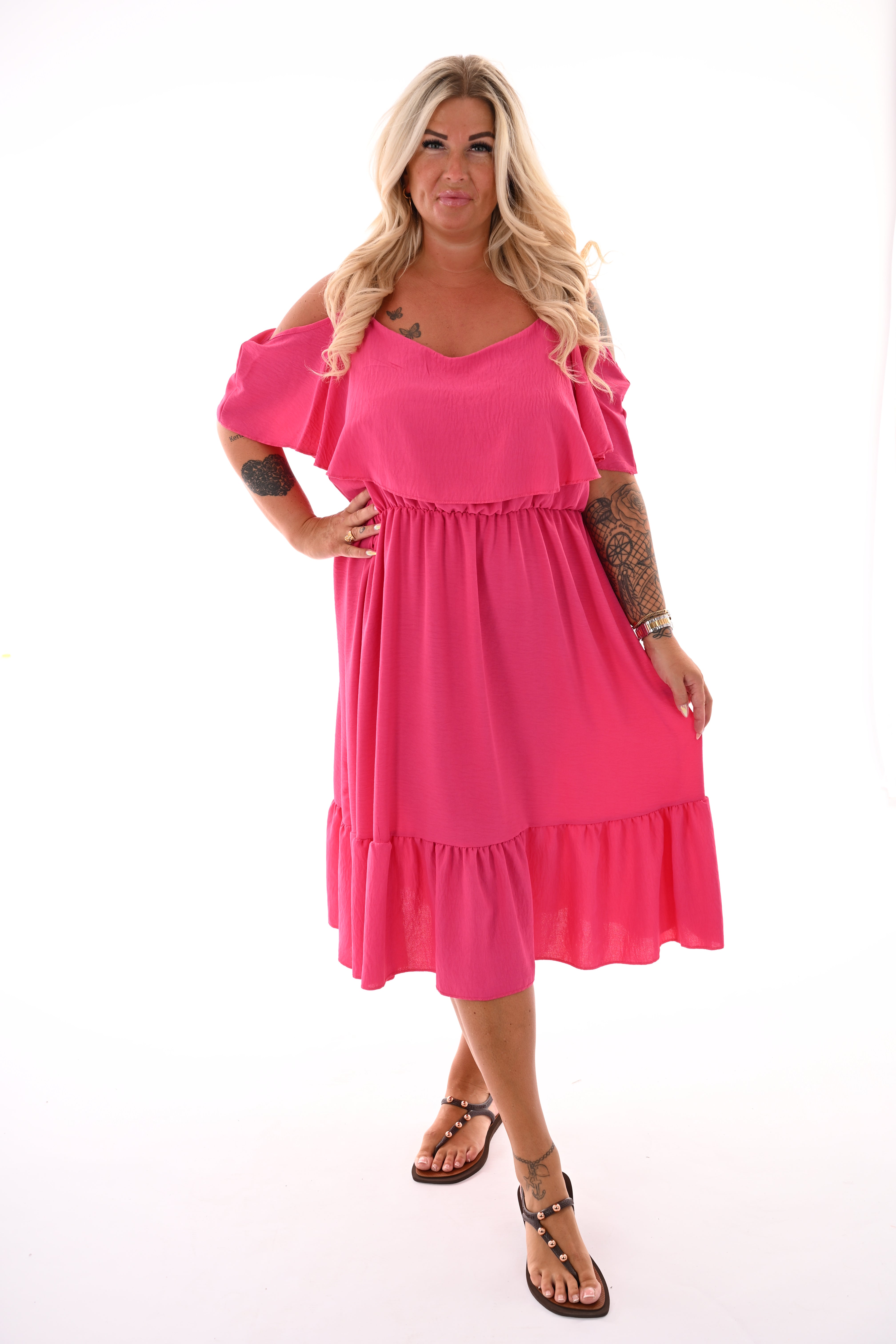 Jurk met ruche top fuchsia