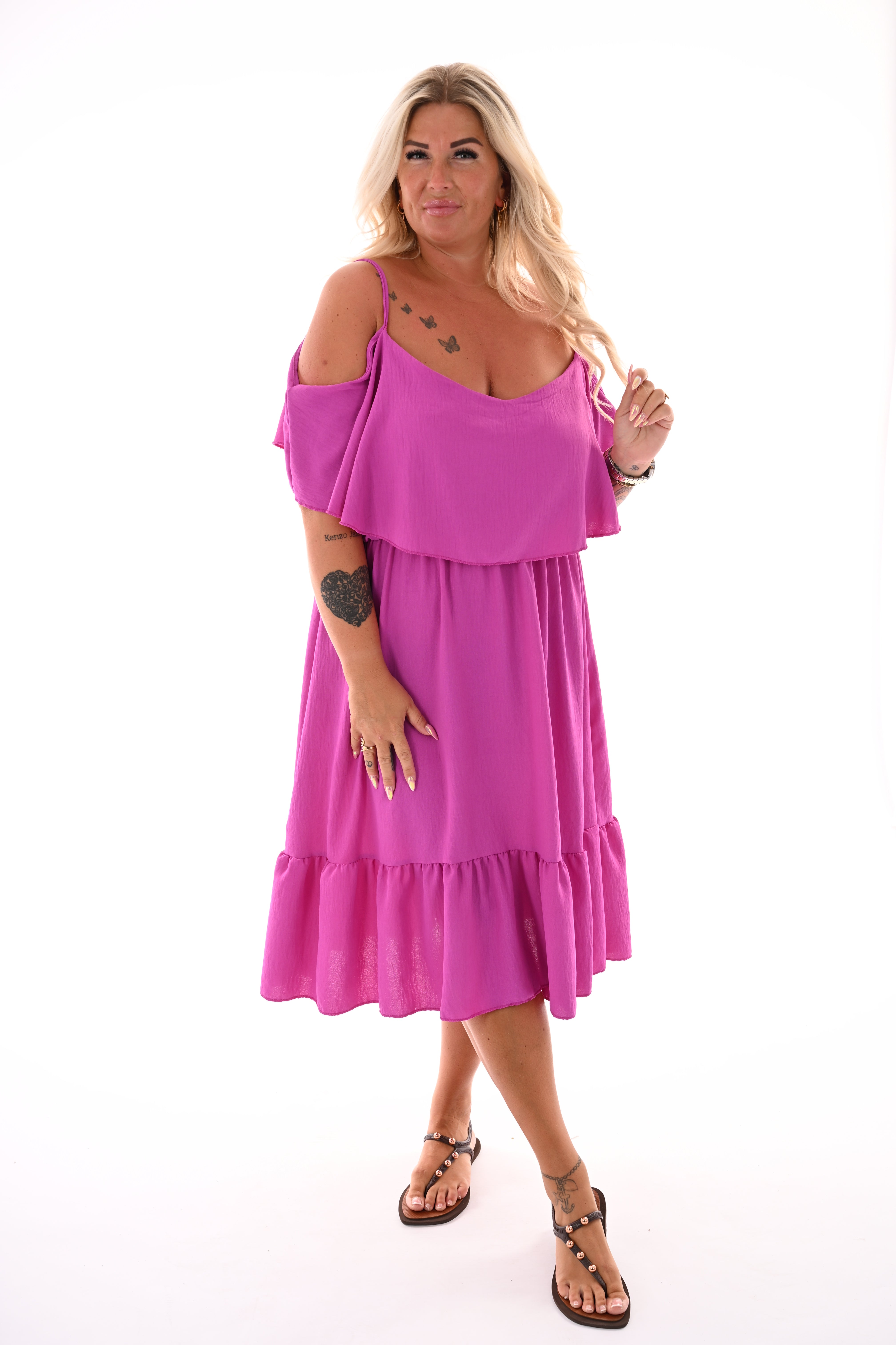 Jurk met ruche top magenta