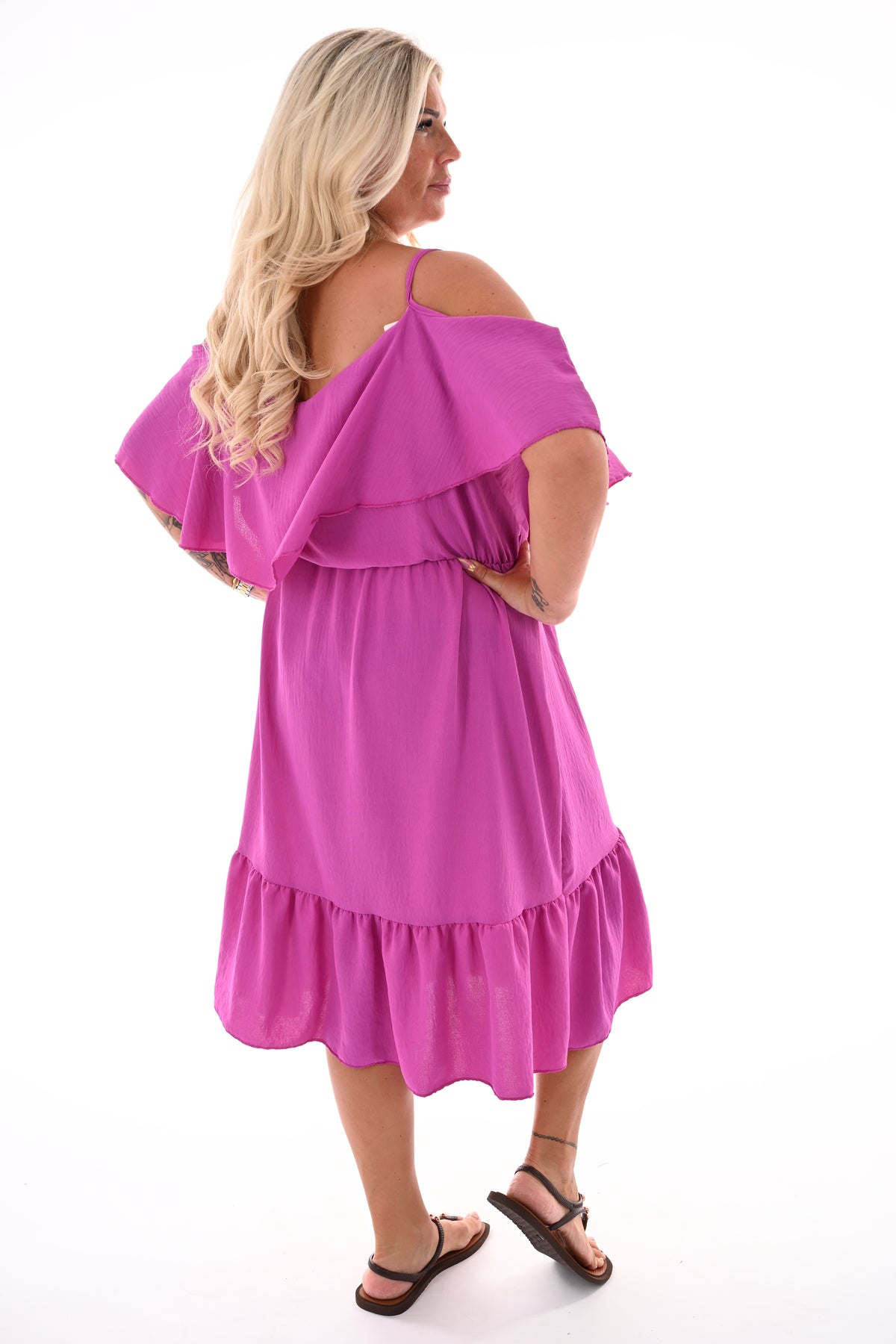 Jurk met ruche top magenta