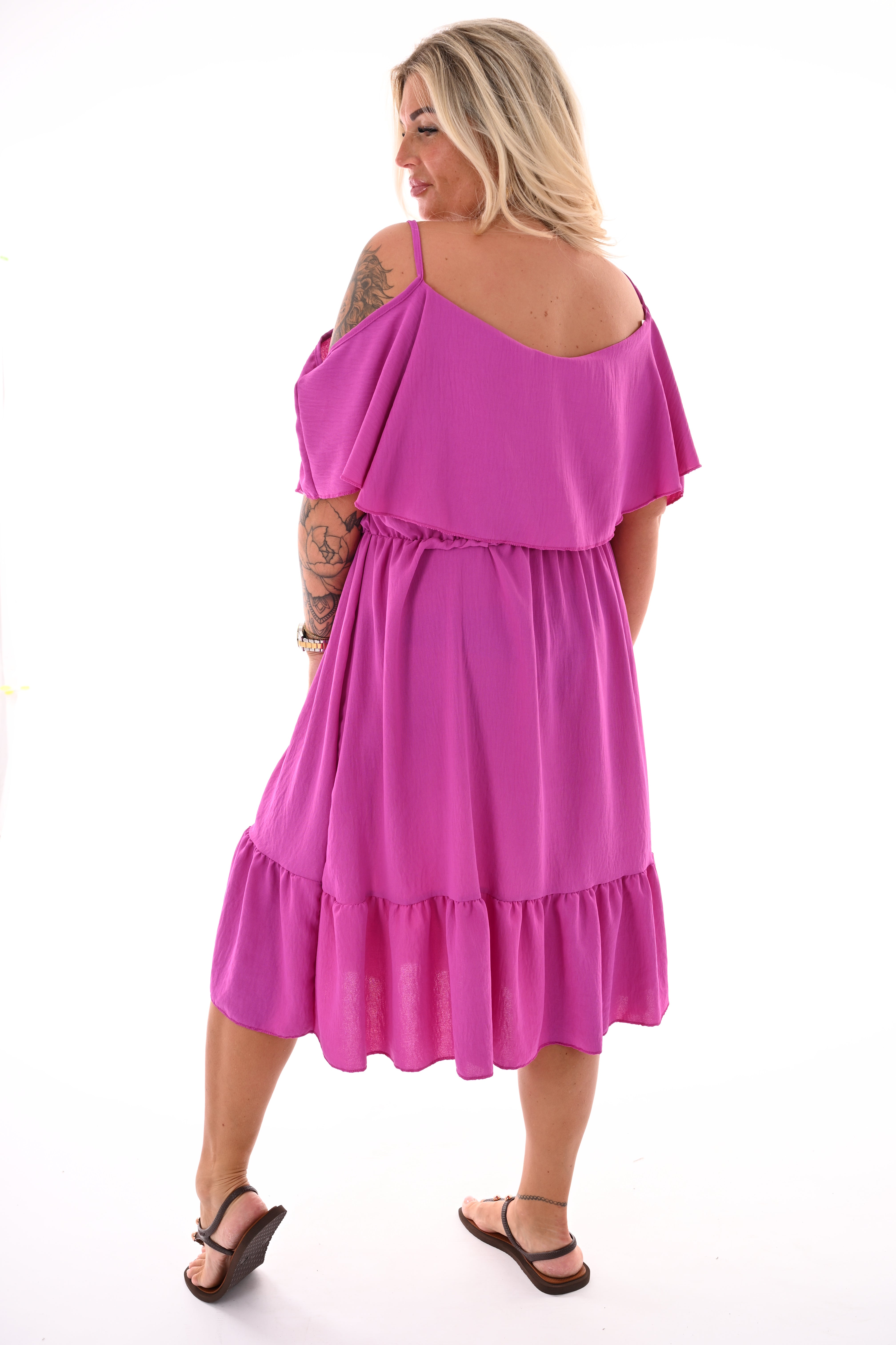Jurk met ruche top magenta