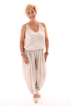 Silky top gehaakte rug beige