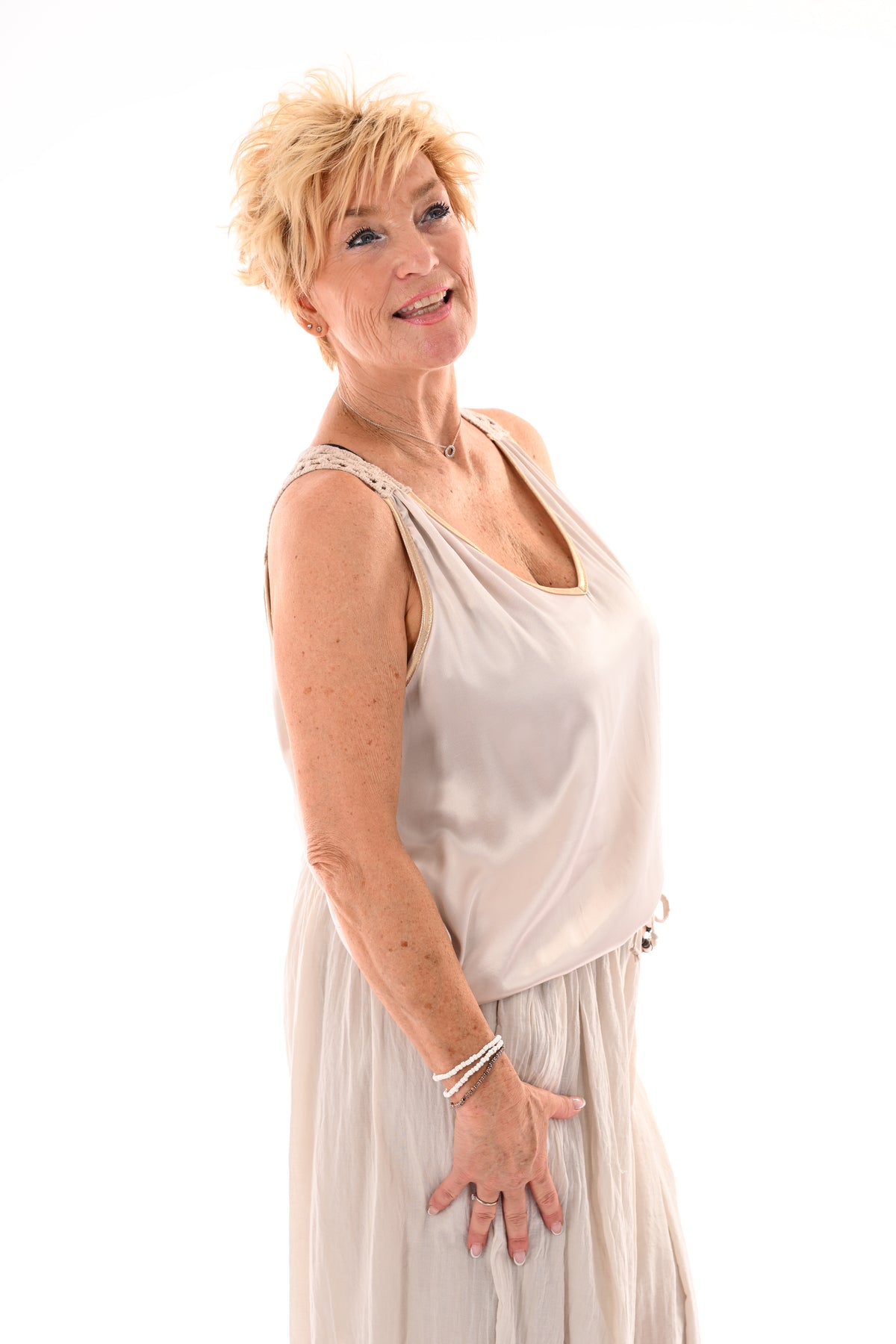 Silky top gehaakte rug beige
