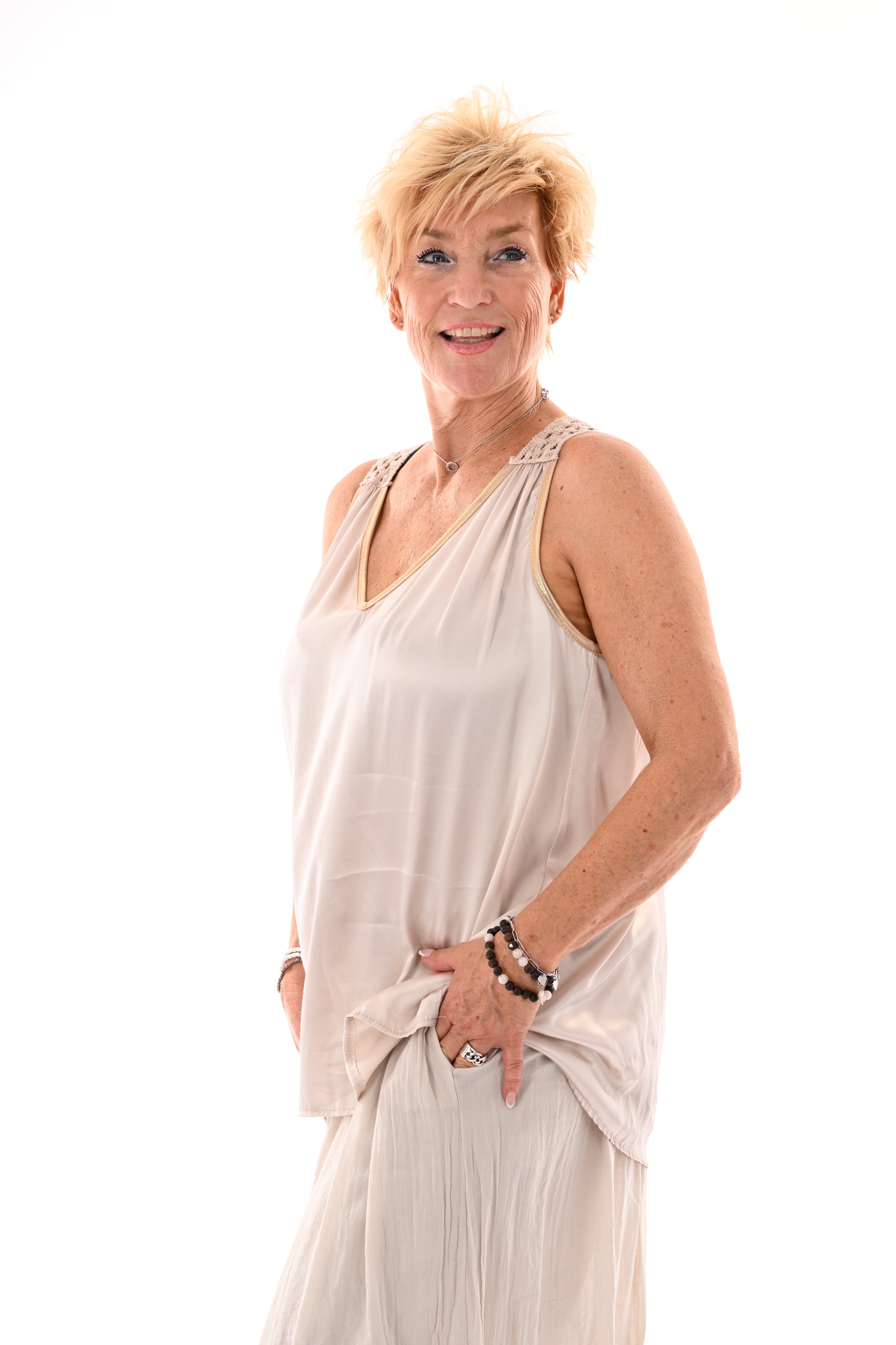 Silky top gehaakte rug beige