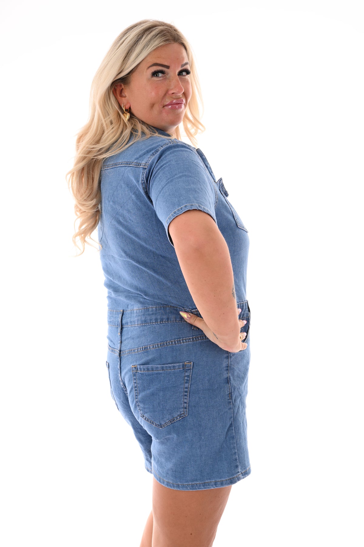 G-smack jeans playsuit middenblauw