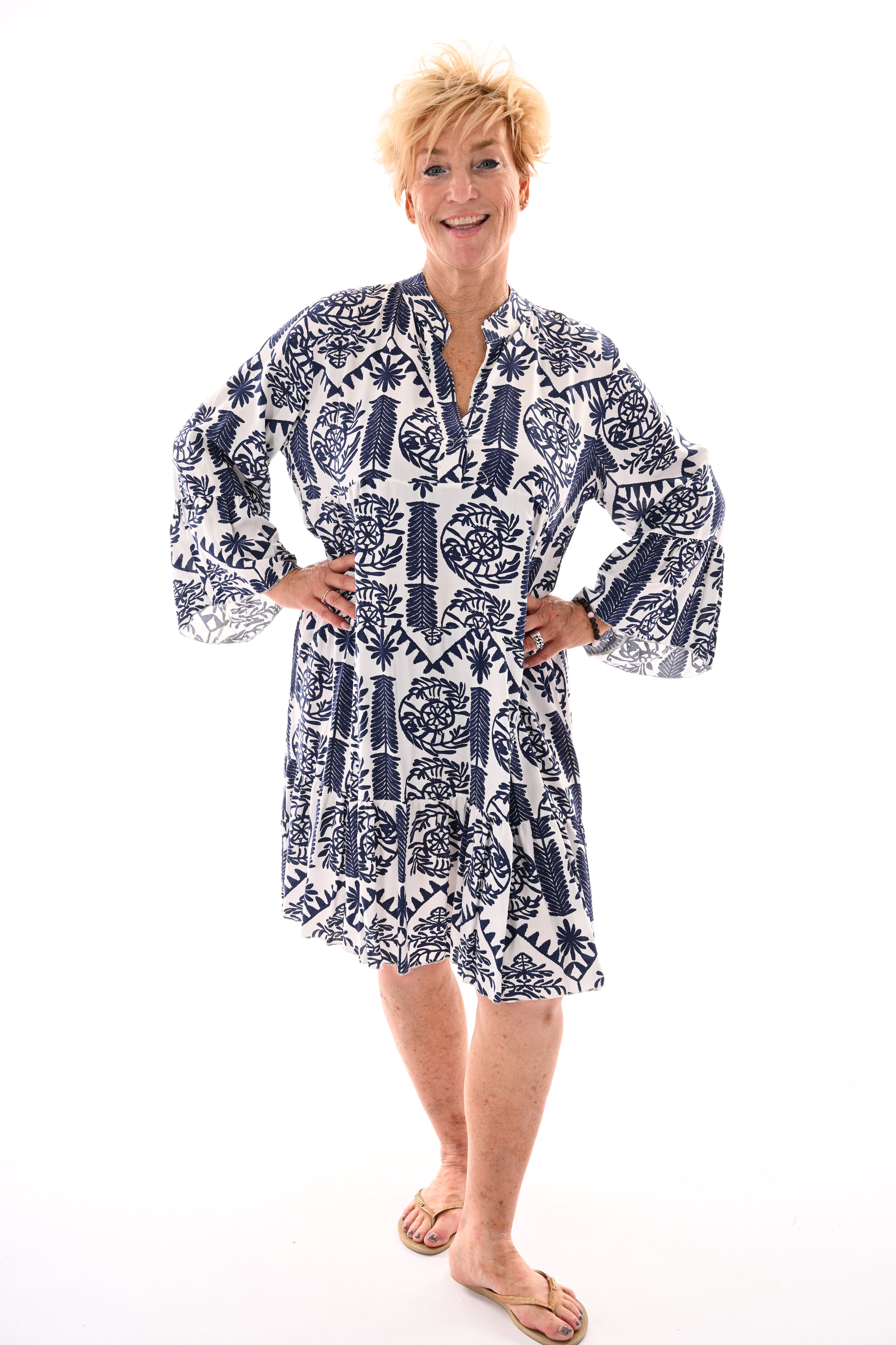 Tuniek v-hals stroken tekens marineblauw