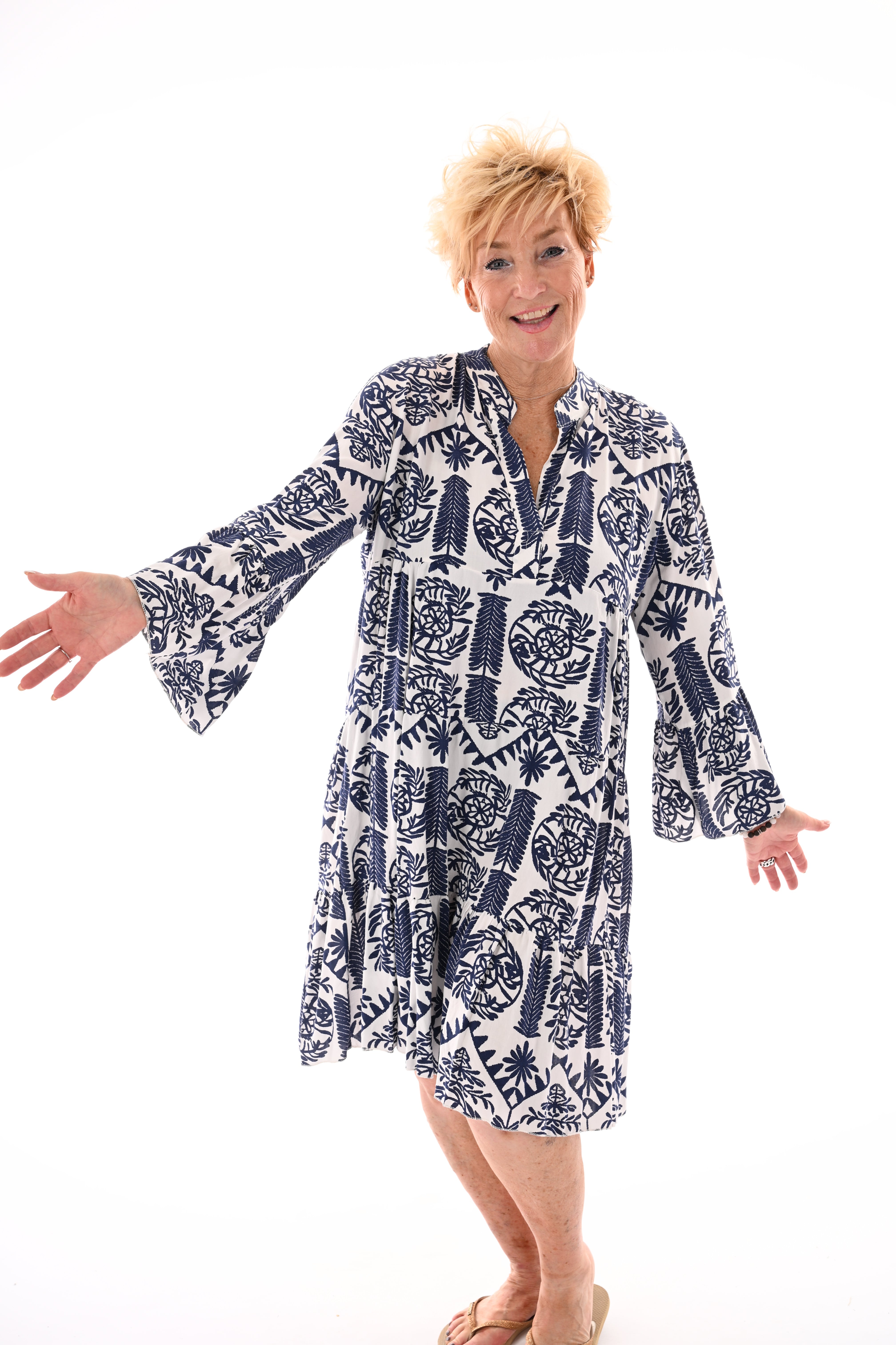 Tuniek v-hals stroken tekens marineblauw