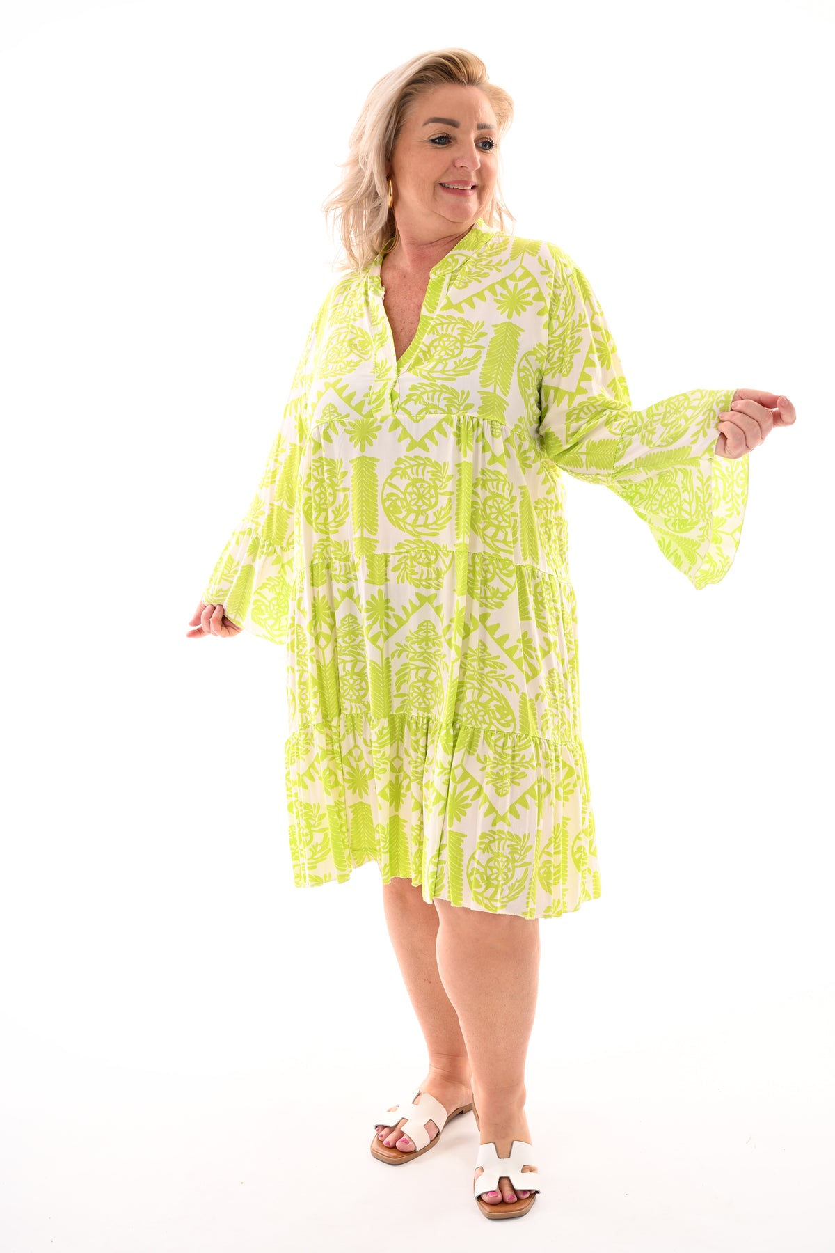 Tuniek v-hals stroken tekens lime