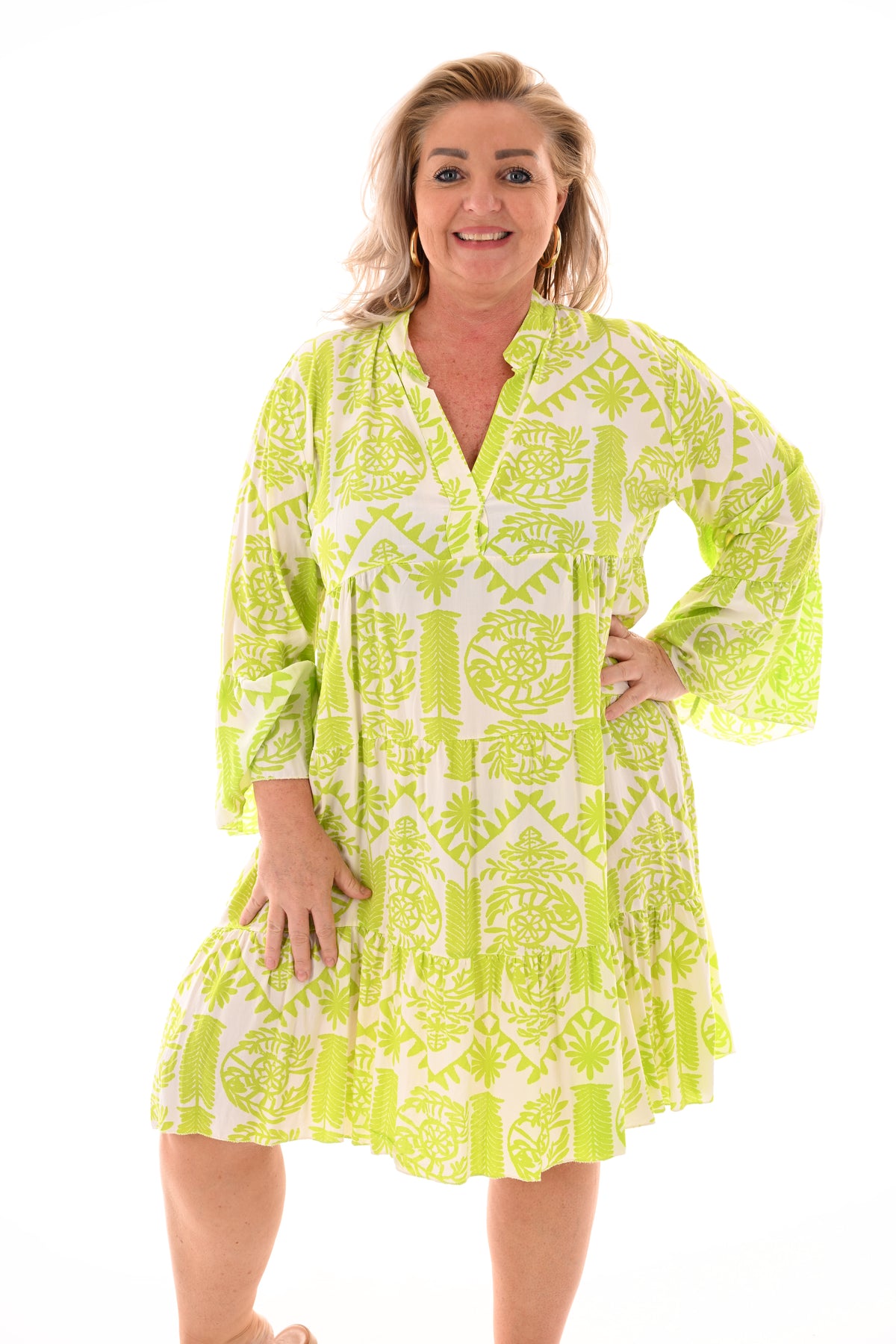 Tuniek v-hals stroken tekens lime