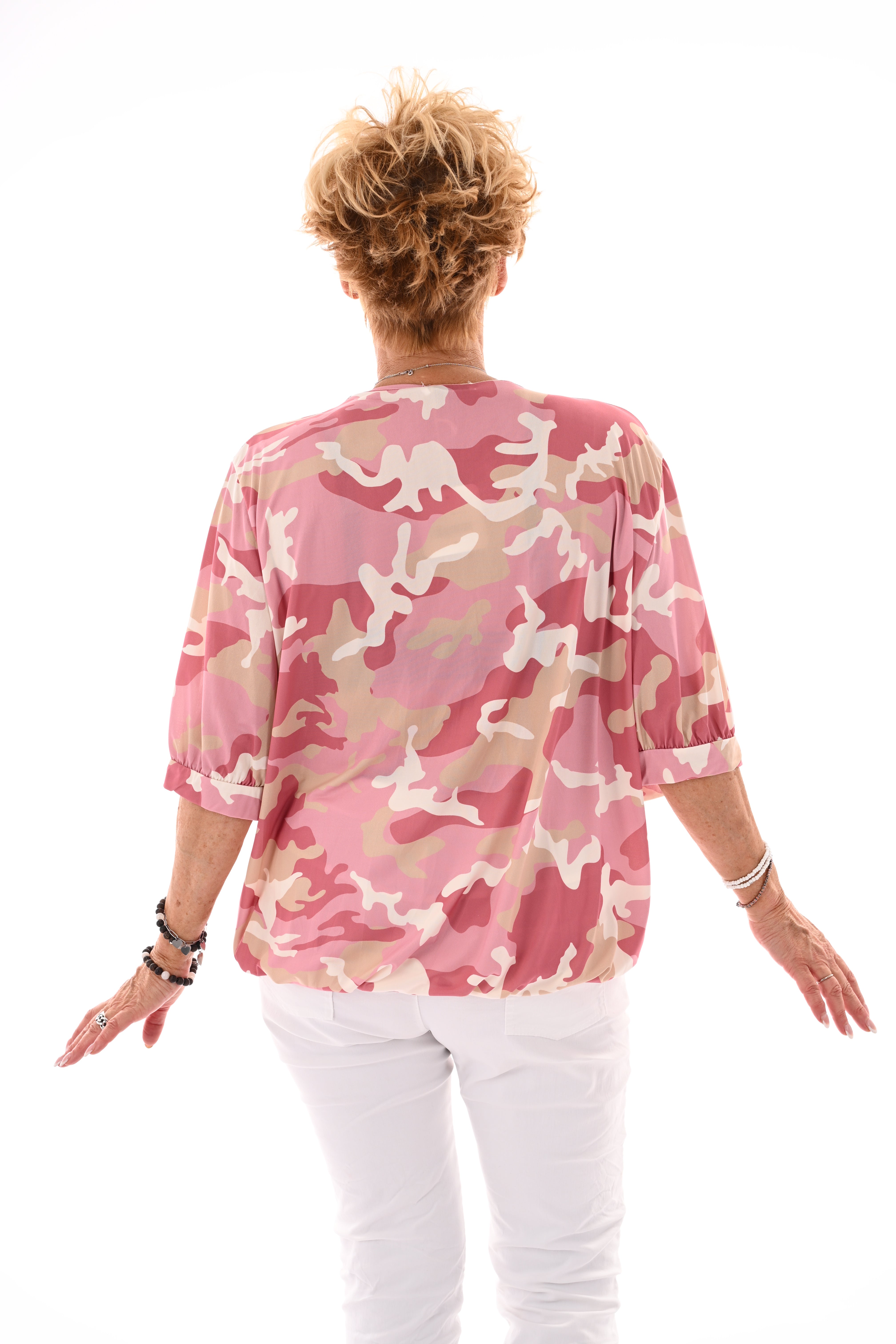 Travel top army v-hals oudroze/beige