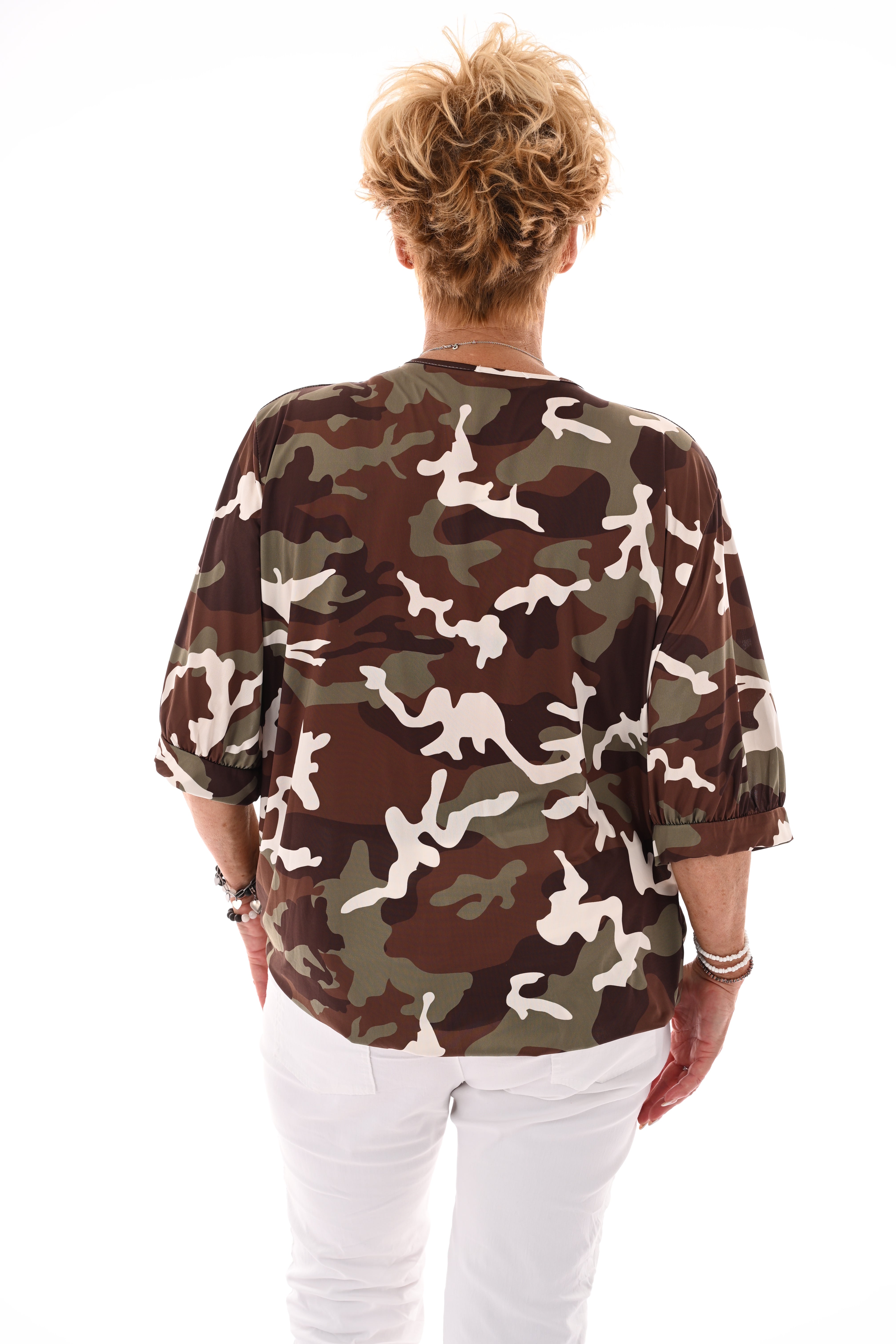 Travel top army v-hals bruin/olijfgroen