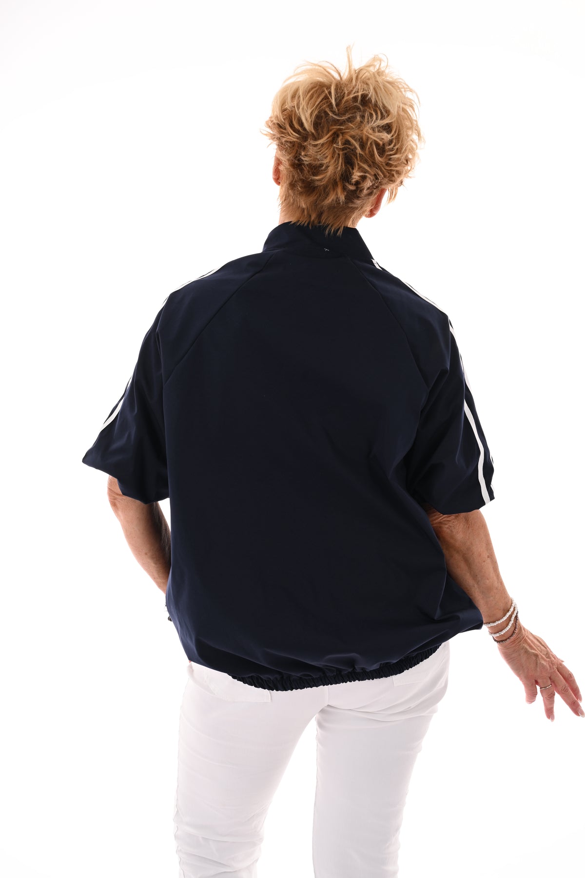 Kort jasje met bies korte mouwen marineblauw/wit