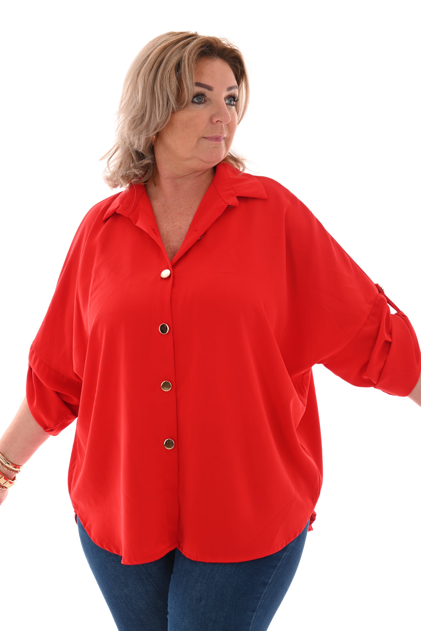 Oversized blouse ophaalmouwen rood