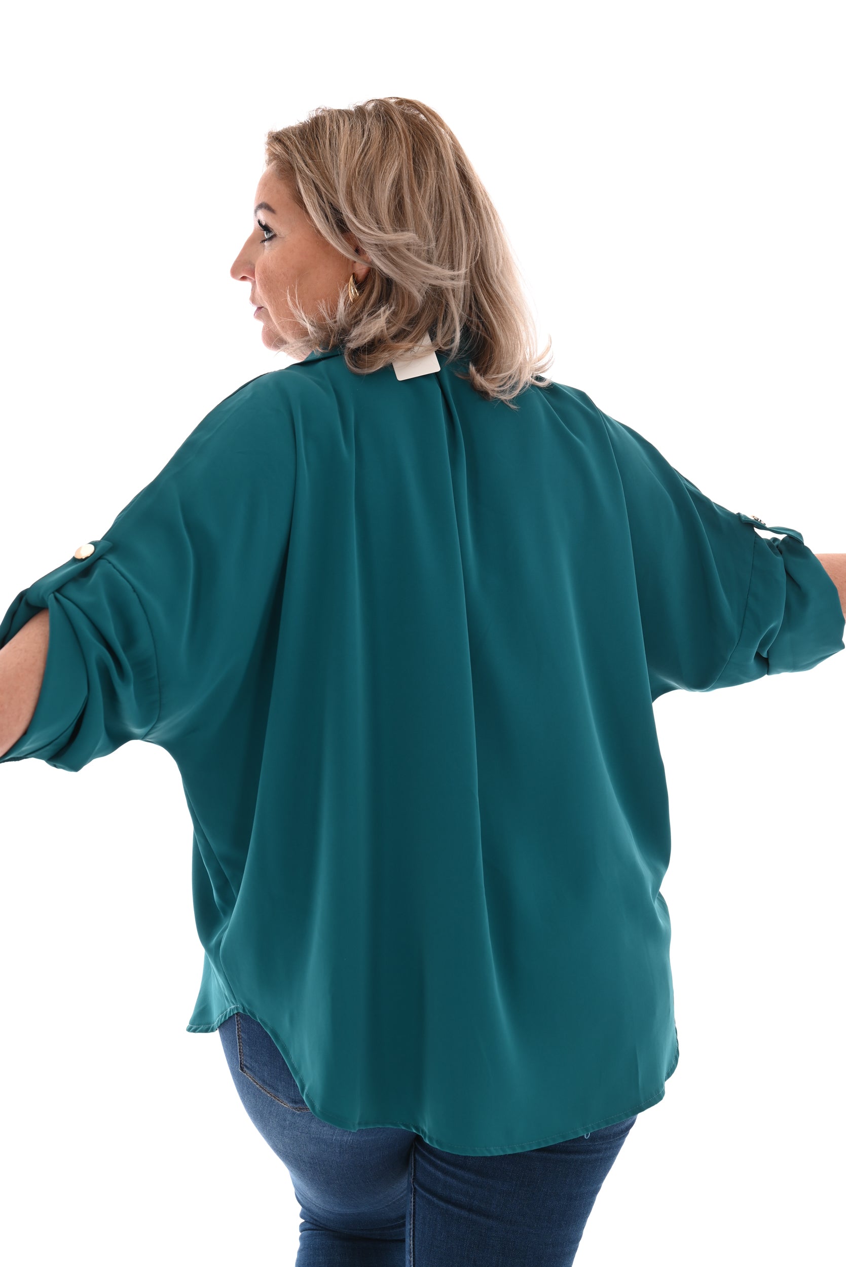 Oversized blouse ophaalmouwen petrol