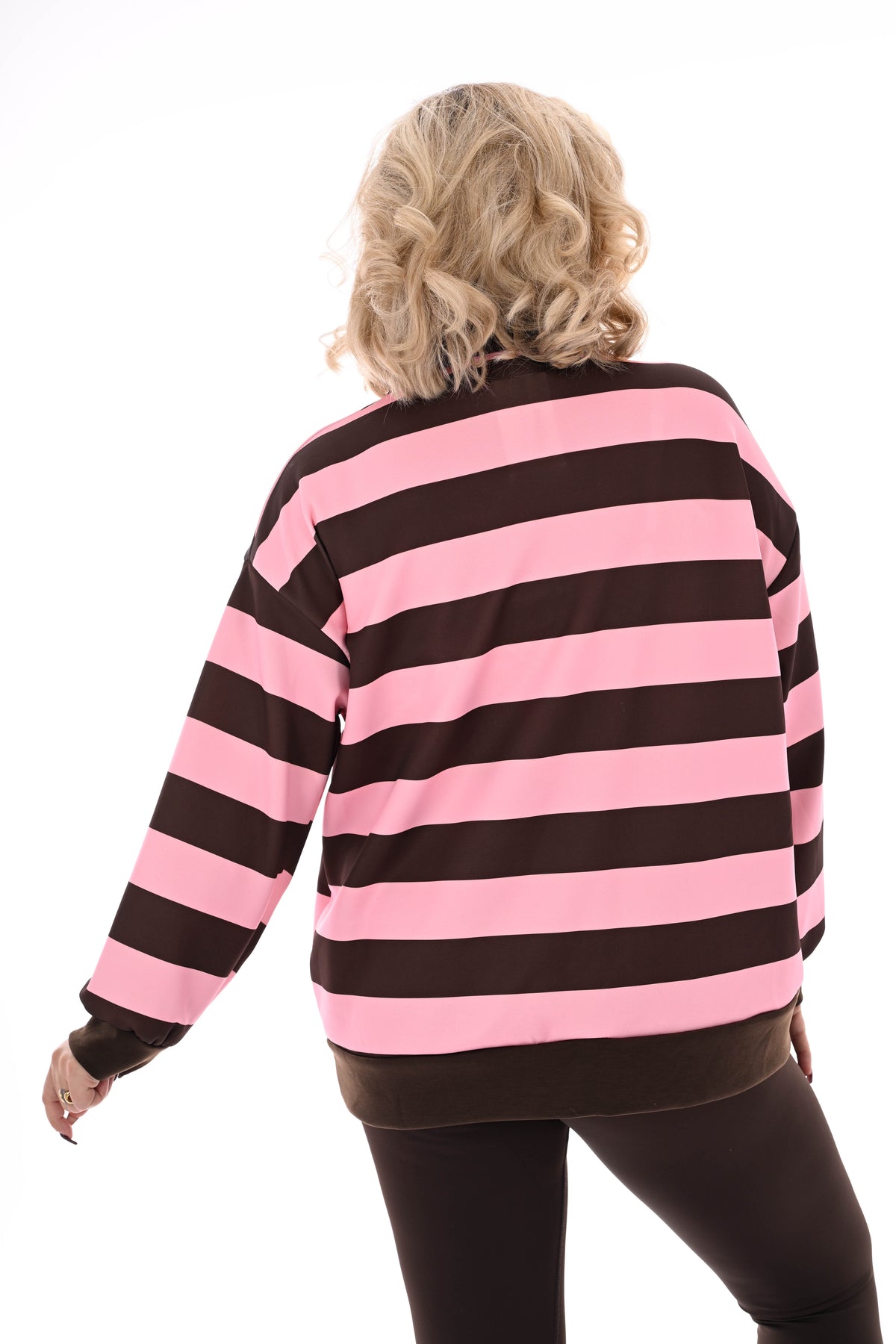 Sweater strepen met rits bruin