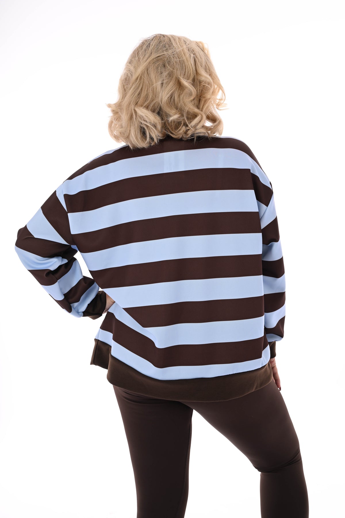 Sweater strepen met rits lichtblauw