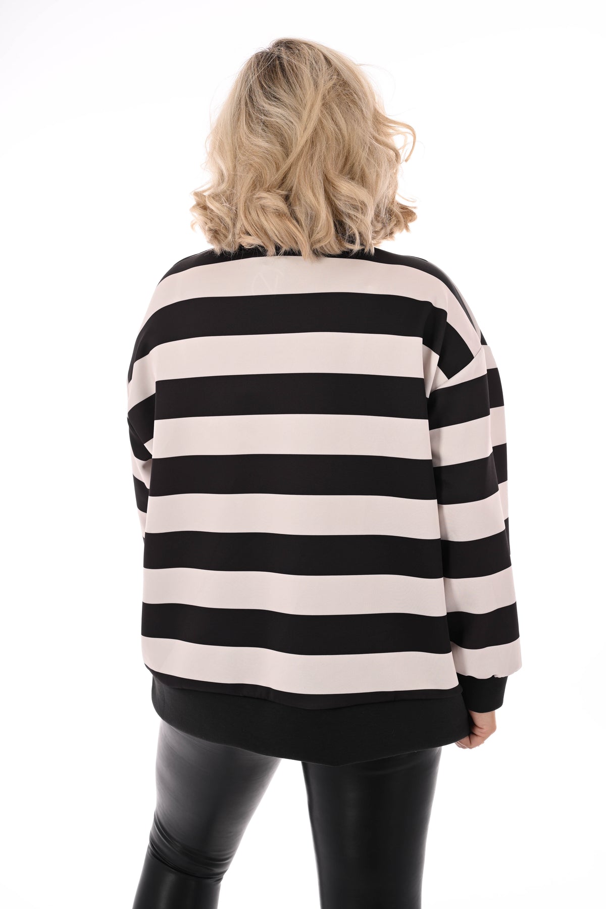 Sweater strepen met rits zwart