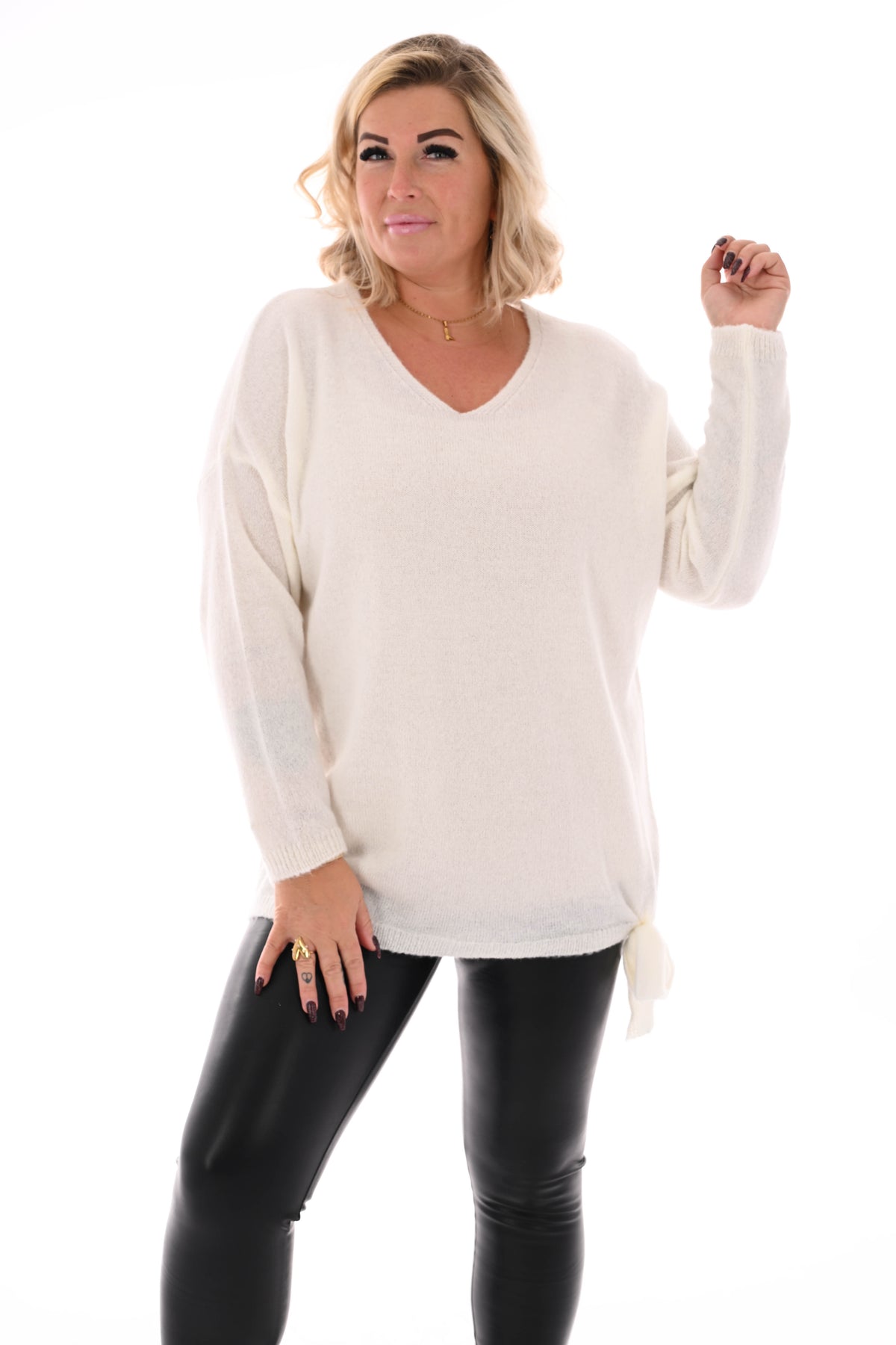 Gebreide trui v-hals uni  creme