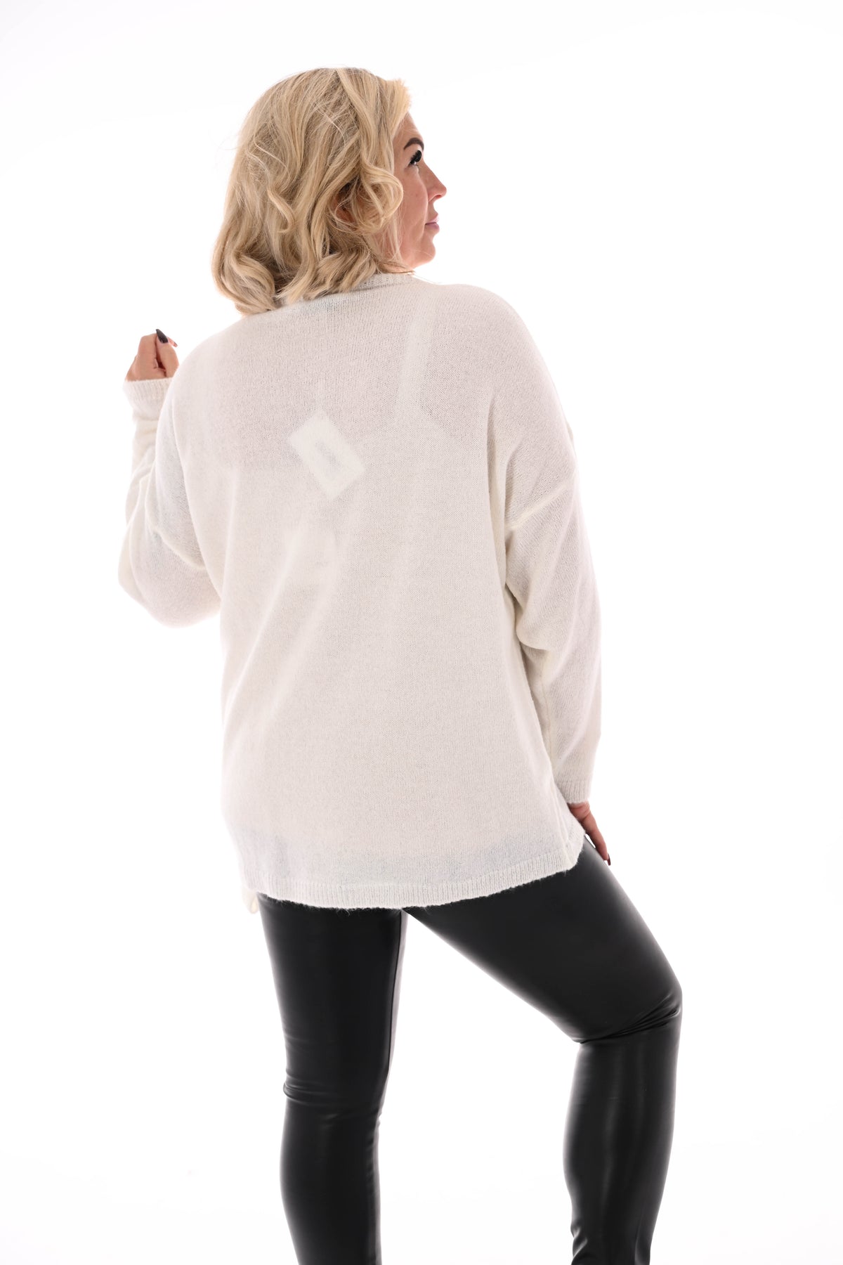 Gebreide trui v-hals uni  creme