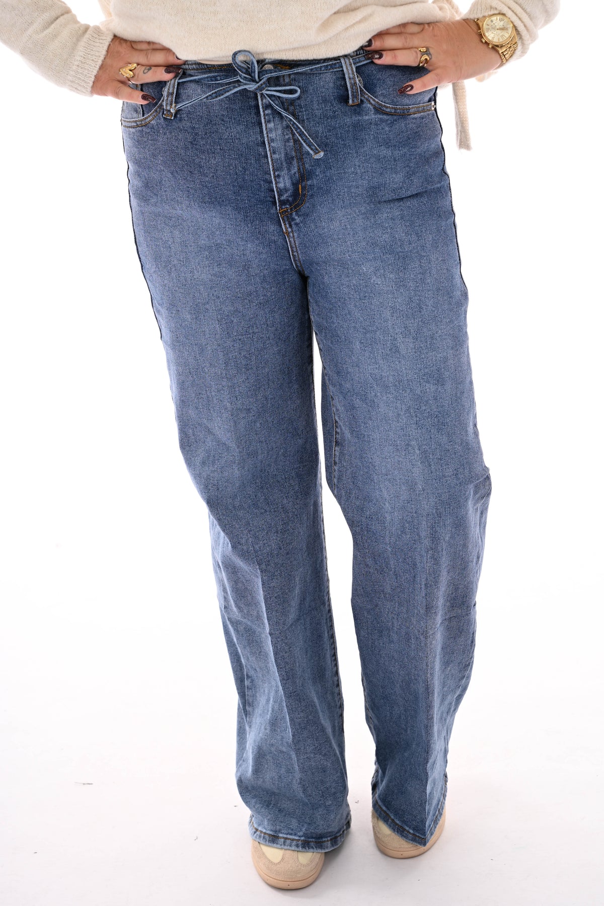 Kate jeans wide leg met ceintuur blauw