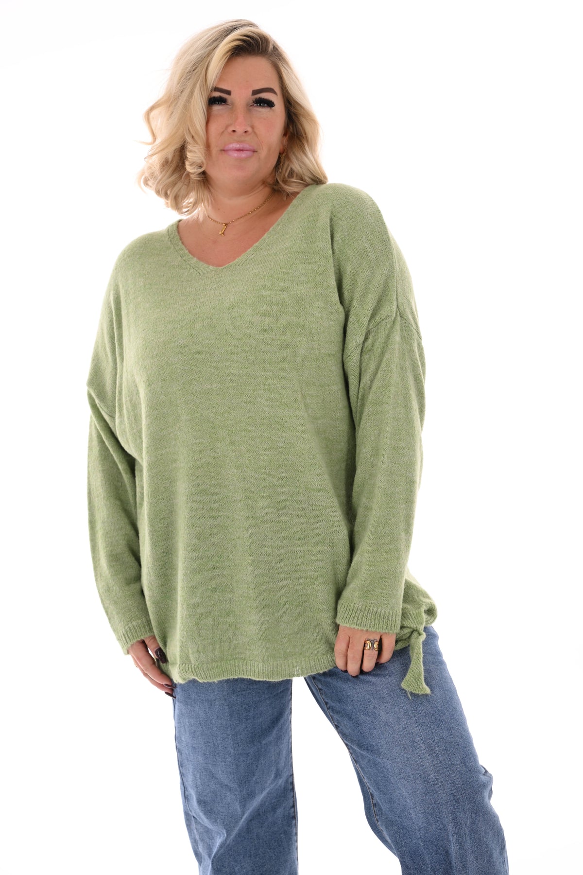 Gebreide trui v-hals uni  matcha