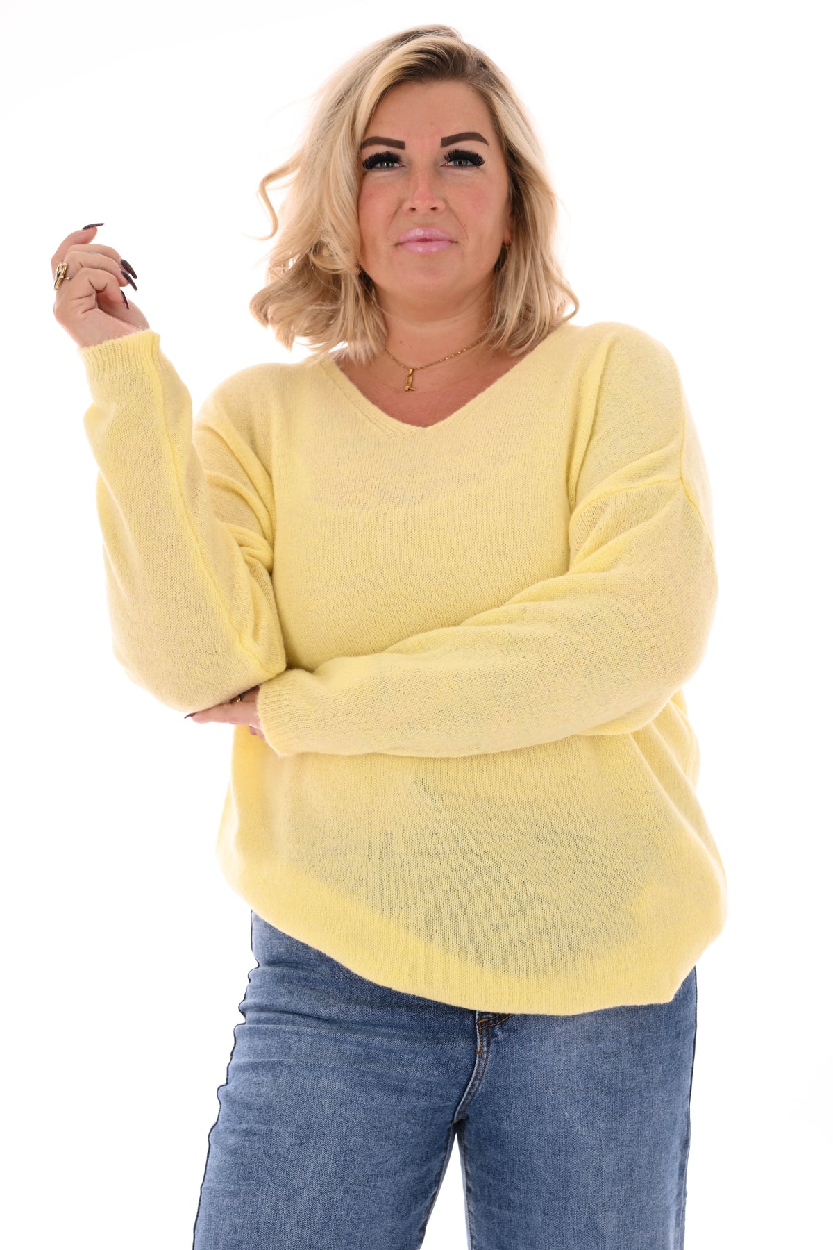 Gebreide trui v-hals uni  lichtgeel