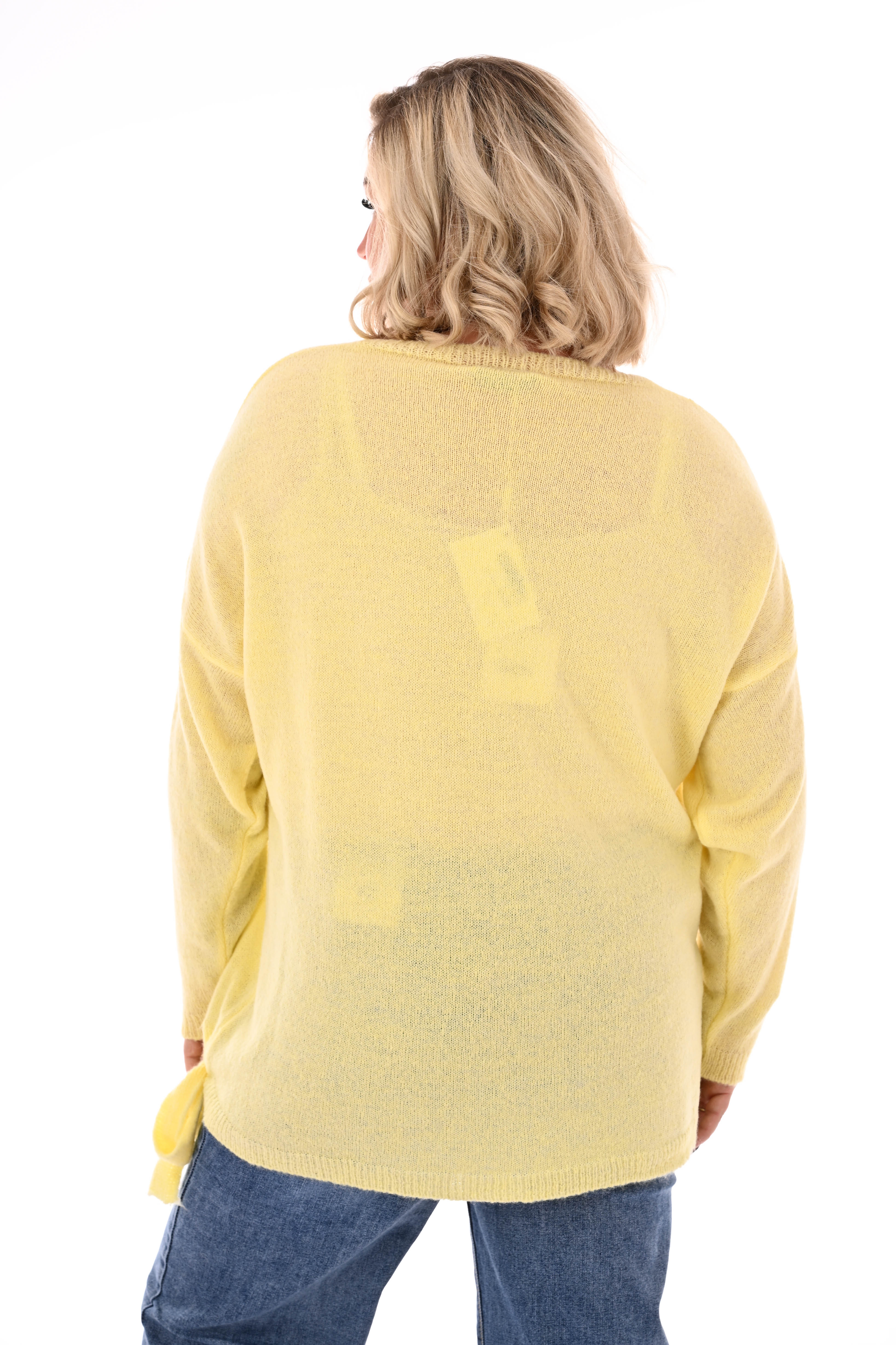 Gebreide trui v-hals uni  lichtgeel