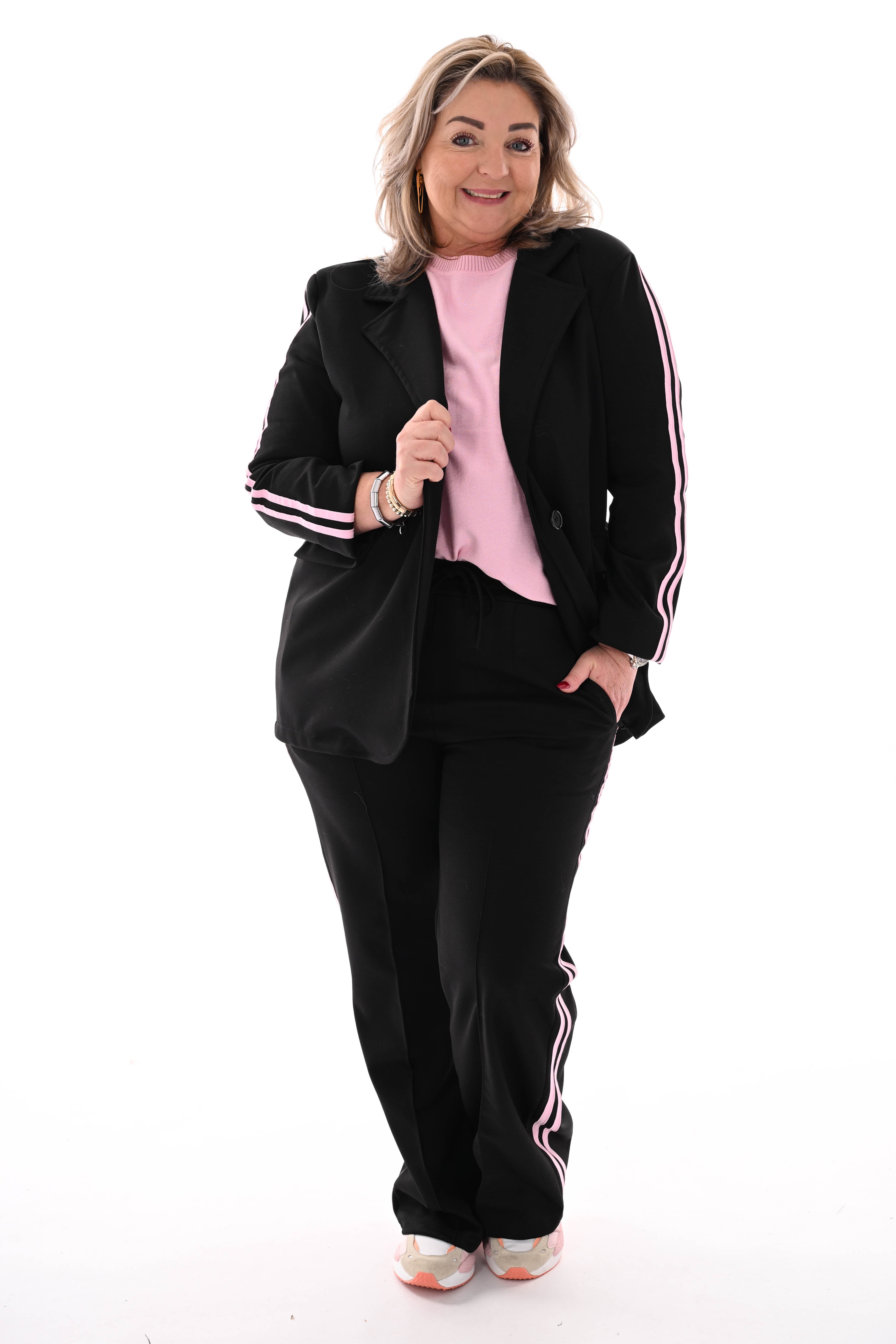 jogging blazer pak met bies zwart