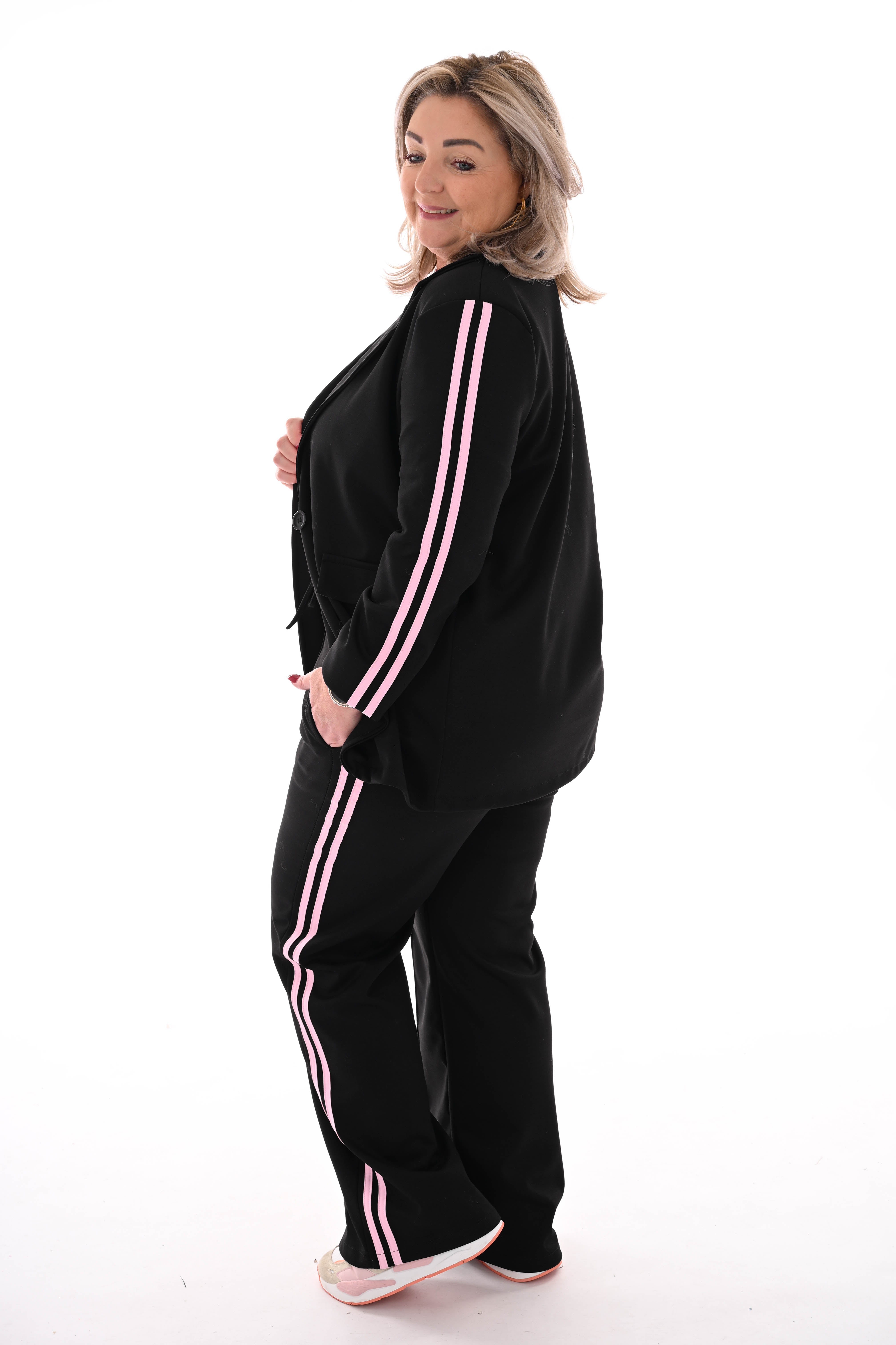 jogging blazer pak met bies zwart