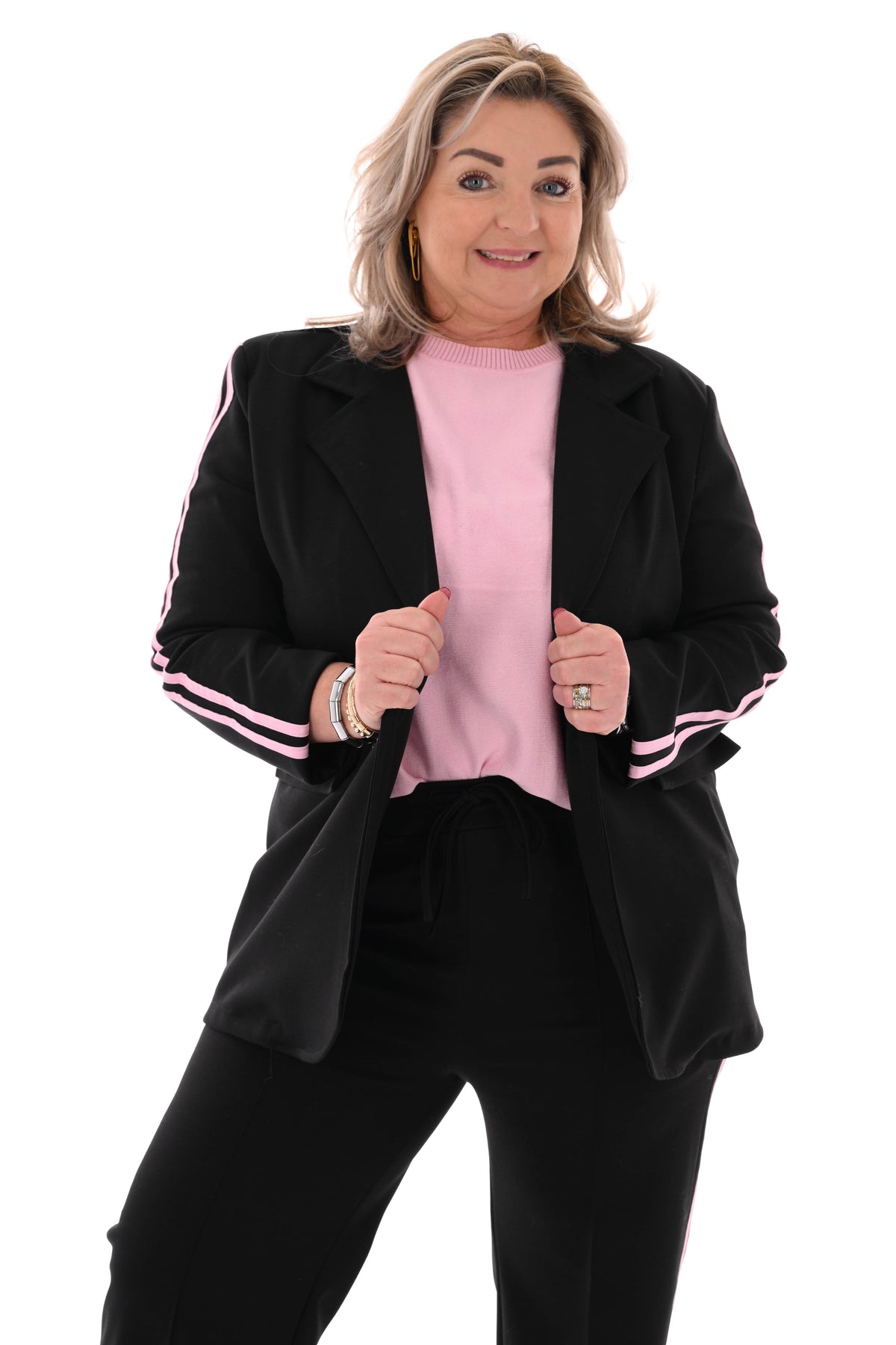 jogging blazer pak met bies zwart
