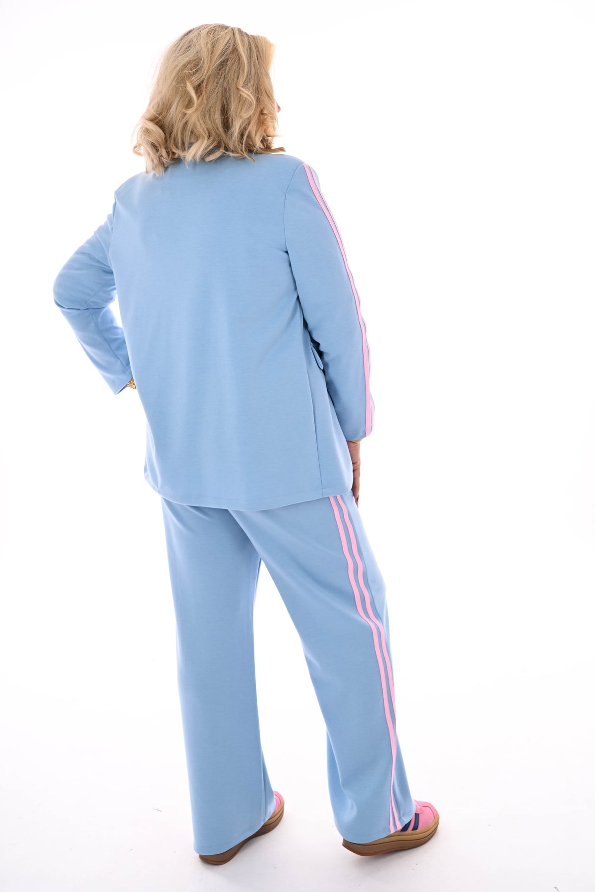 jogging blazer pak met bies lichtblauw