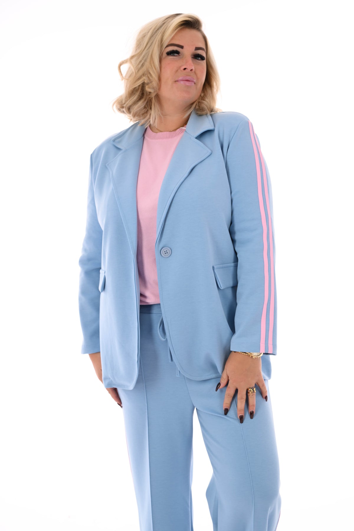 jogging blazer pak met bies lichtblauw