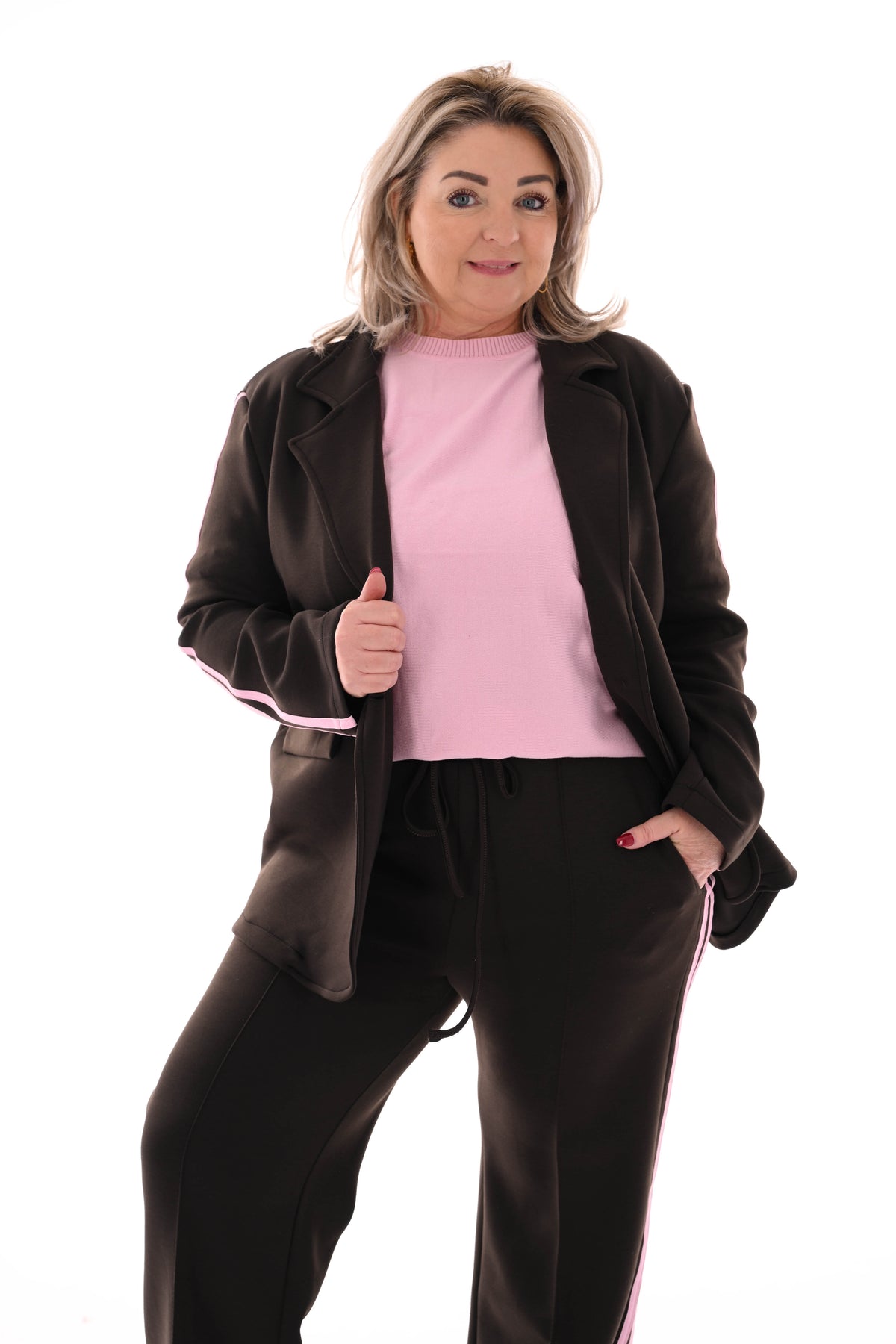 jogging blazer pak met bies bruin