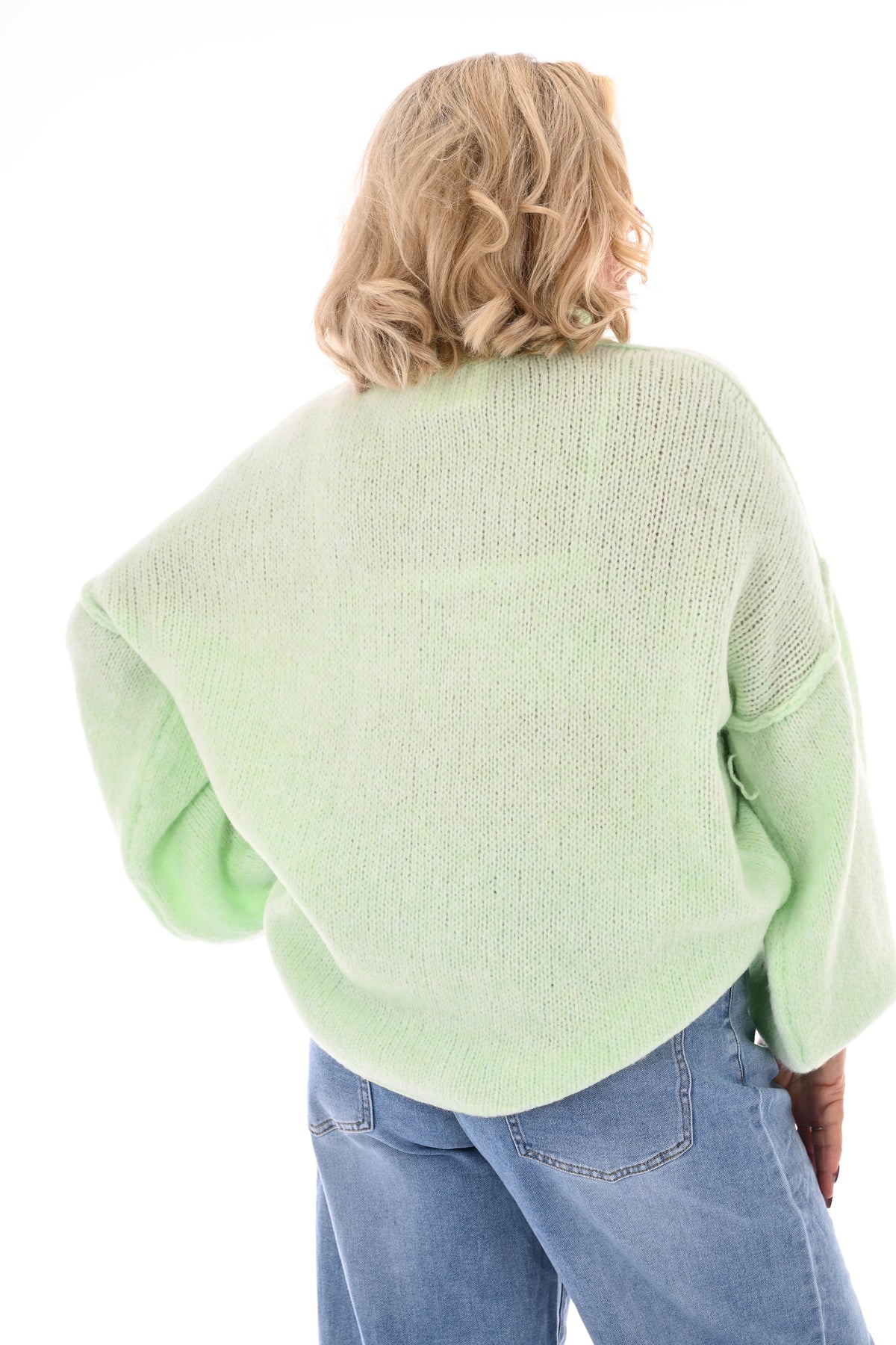 Gebreide trui turtle neck met pofmouwen mintgroen