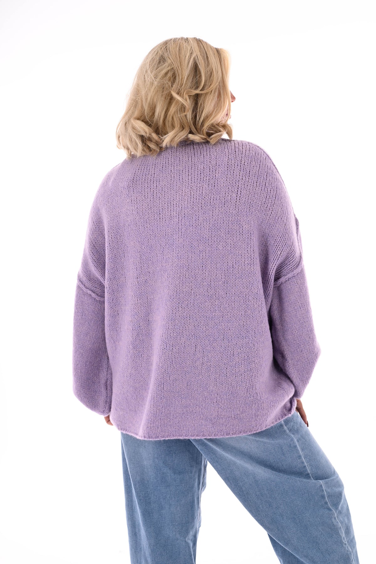 Gebreide trui turtle neck met pofmouwen lila