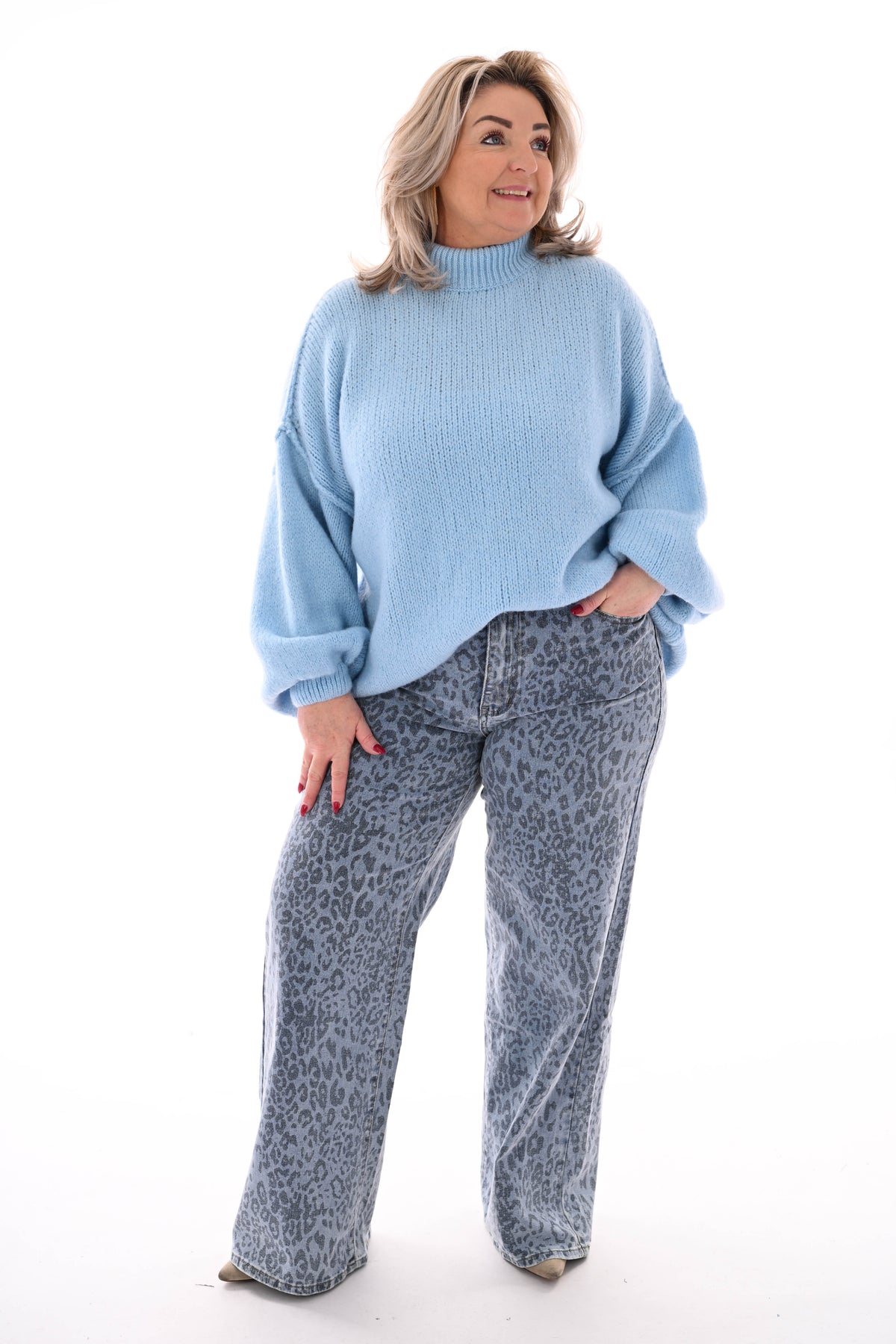 Laulia wide leg jeans panterprint blauw