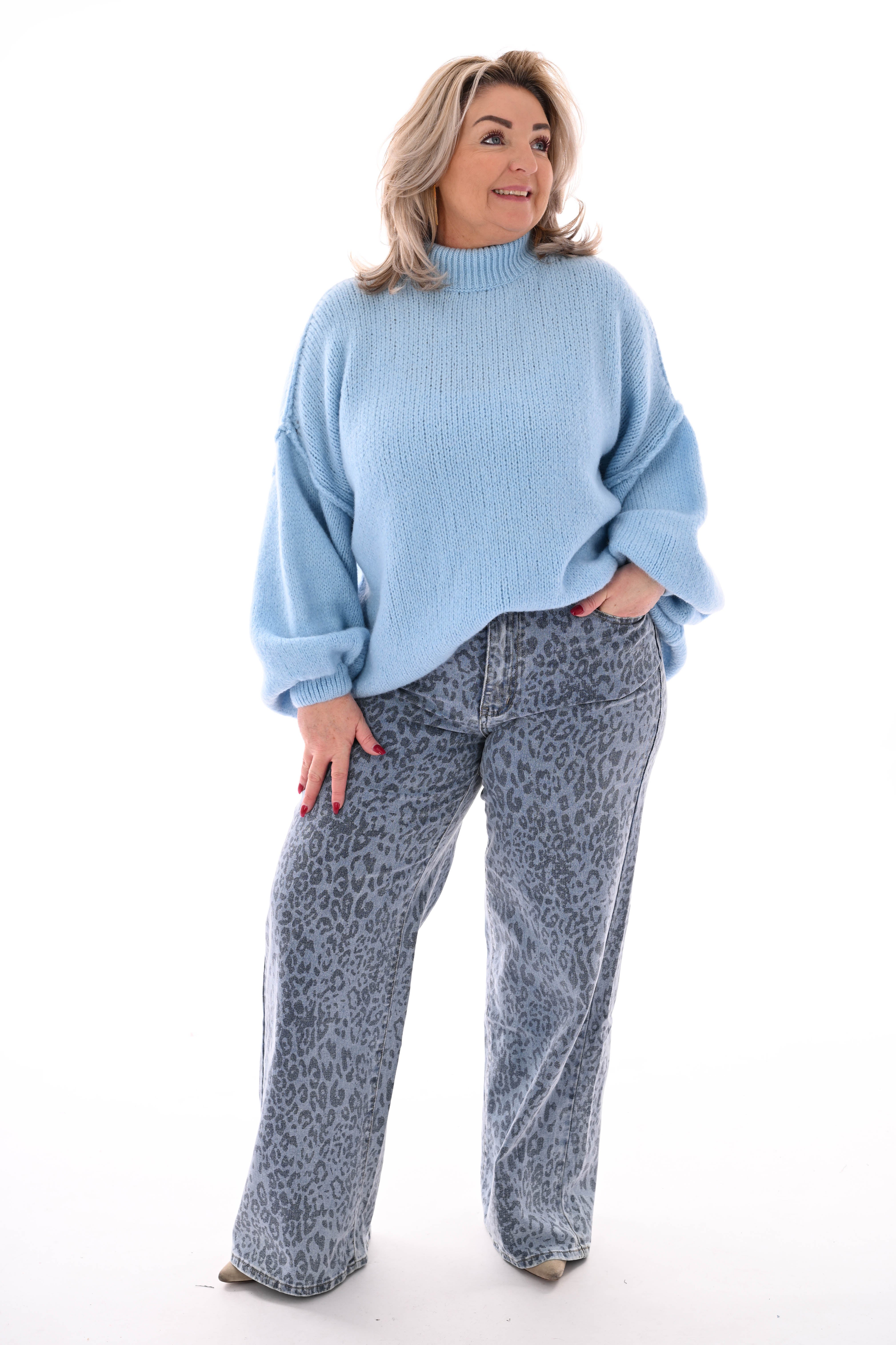 Laulia wide leg jeans panterprint blauw