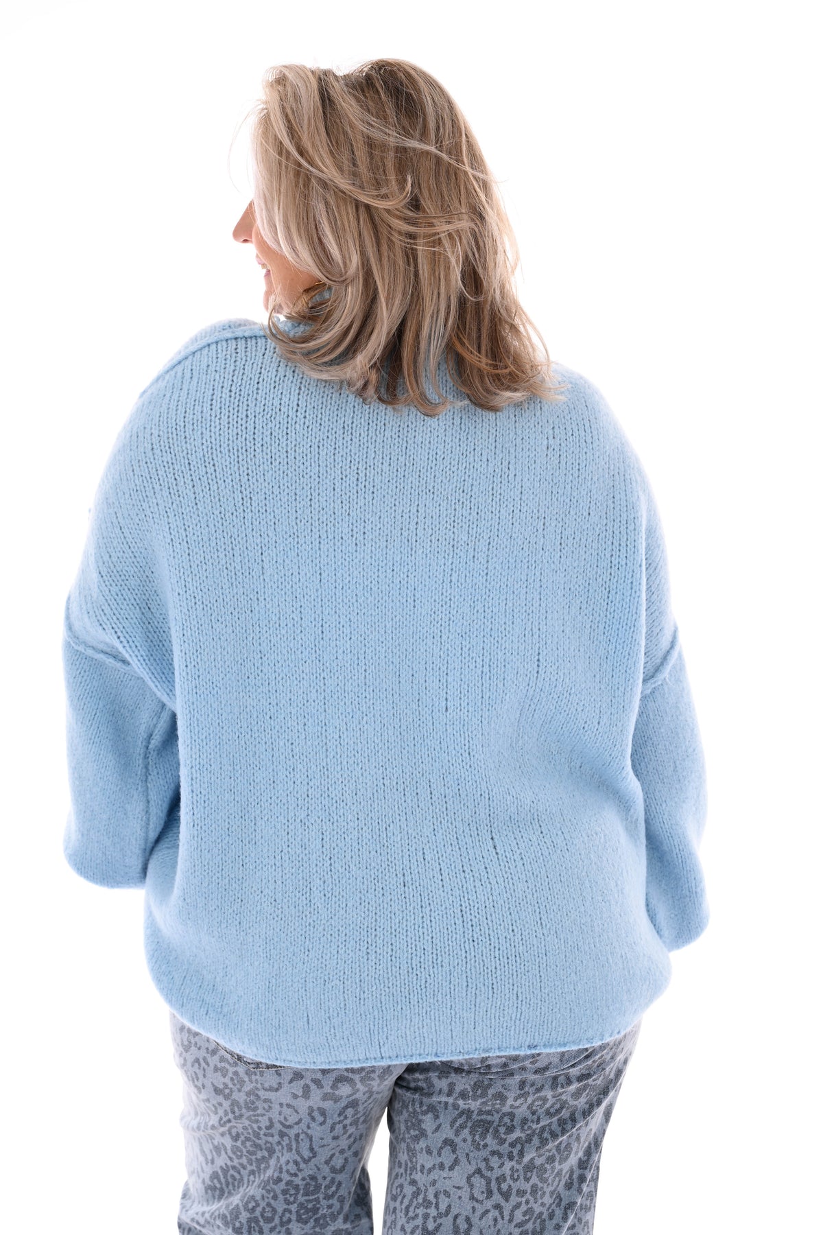 Gebreide trui turtle neck met pofmouwen lichtblauw