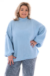 Gebreide trui turtle neck met pofmouwen lichtblauw
